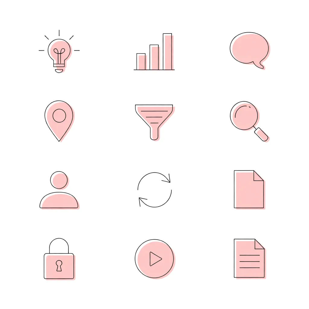Set of minimal flat line icons with a single accent color
