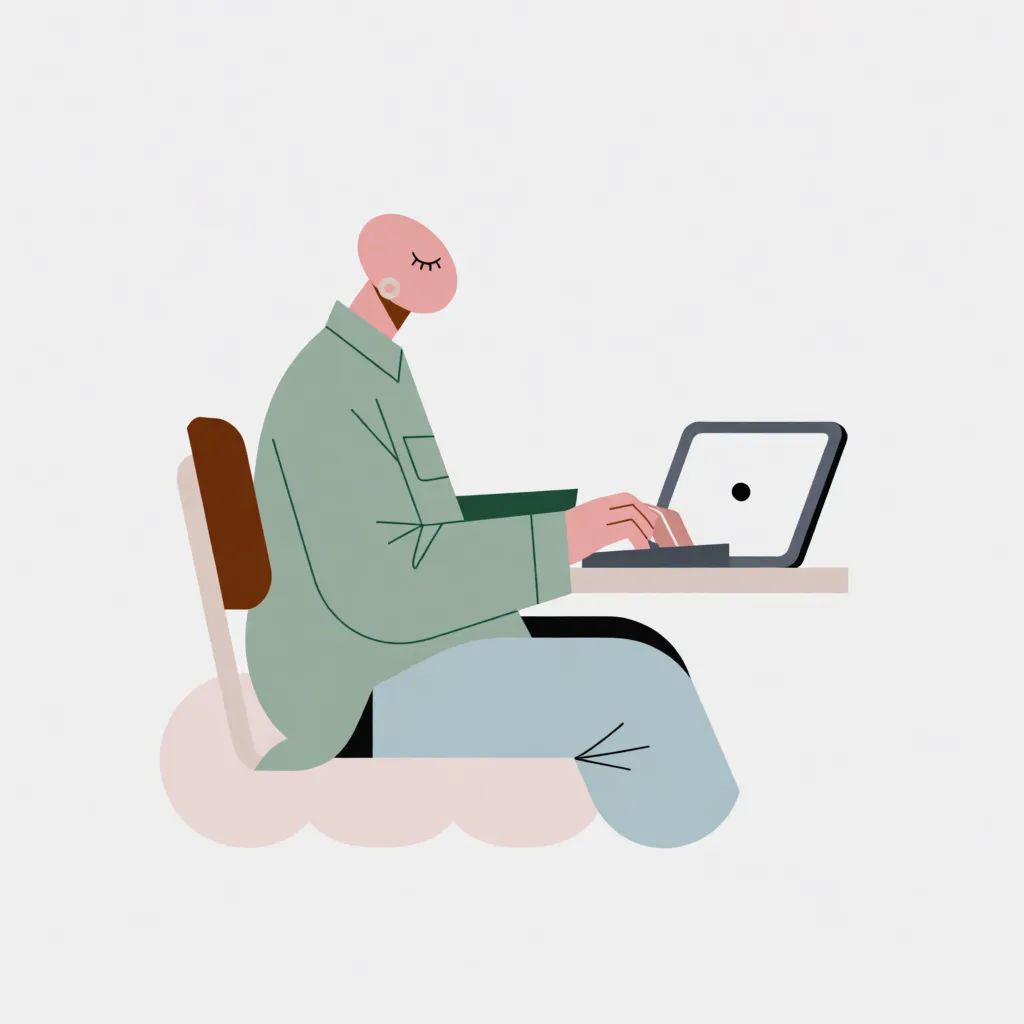 Flat vector illustration of a person working at a laptop