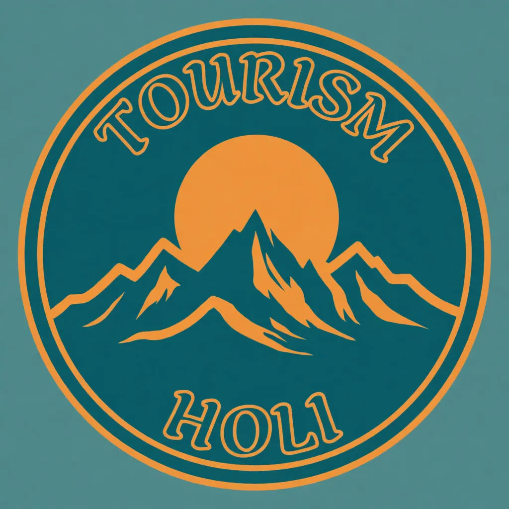 Circular vector badge with a mountain motif and bold lettering