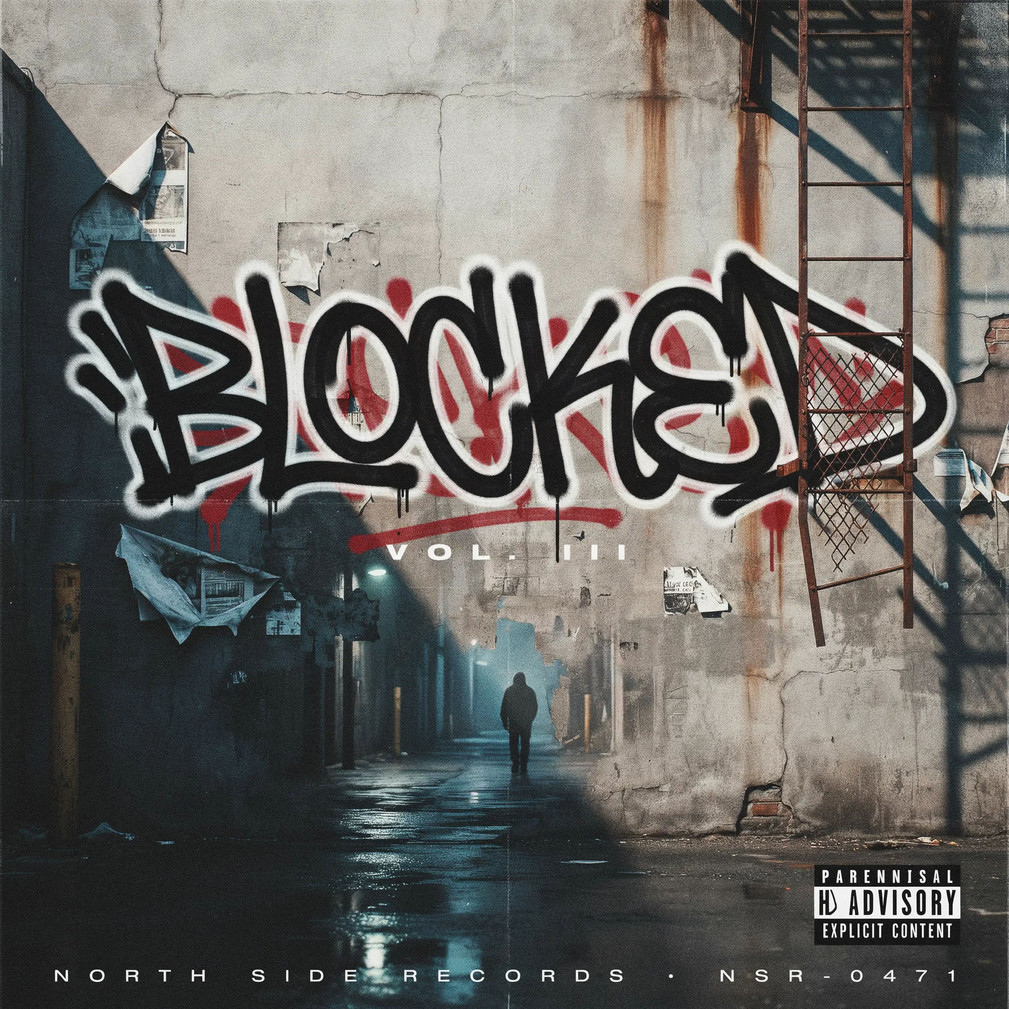 Hip-hop album cover with a bold graffiti title and city backdrop