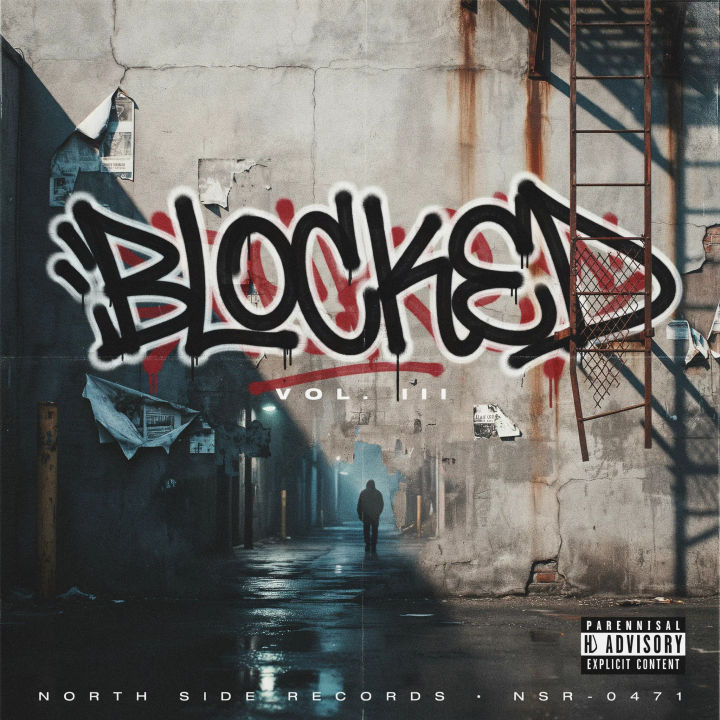 Capa de álbum de hip-hop com título em grafite e fundo urbano