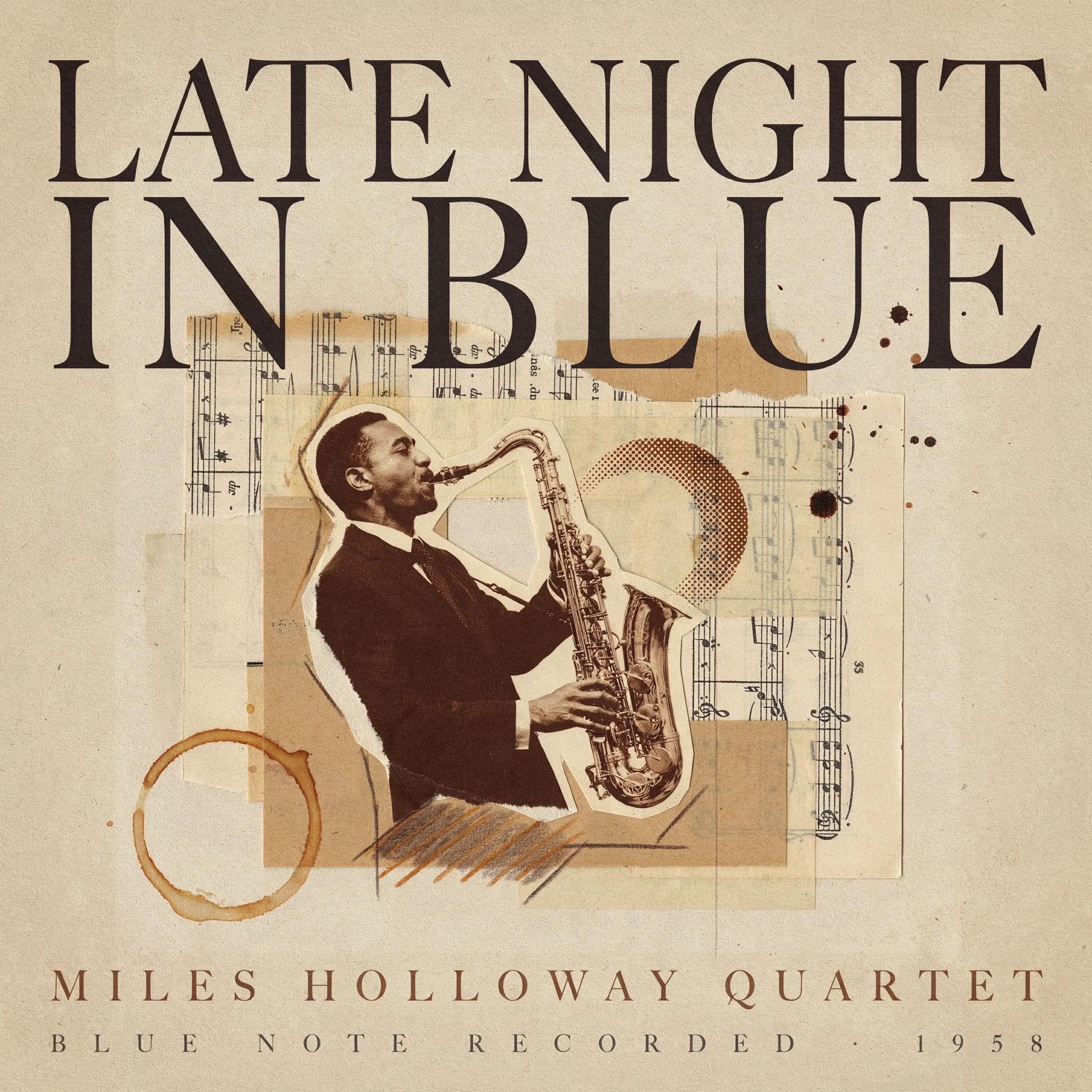 Jazz album cover with a mid-century collage and serif title