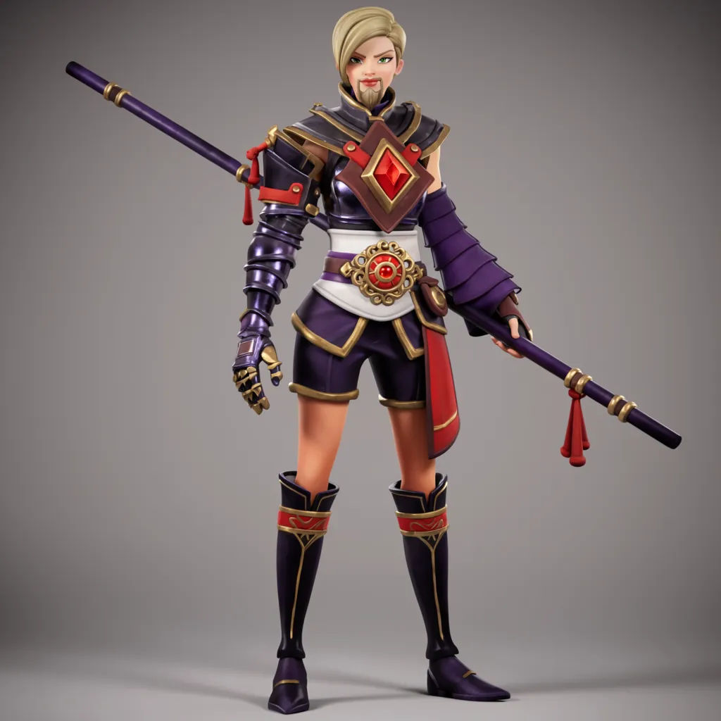 Rendered 3D fantasy warrior in ornate armor