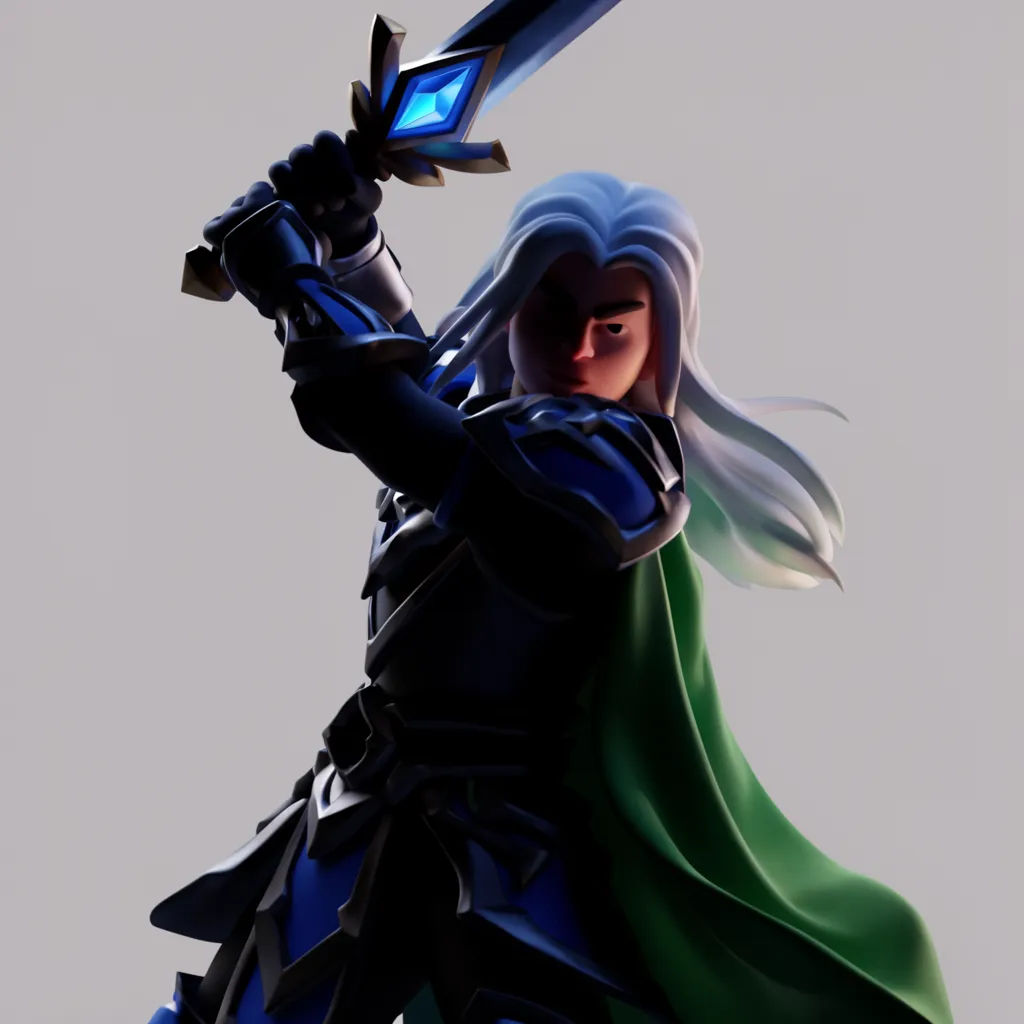 3D fantasy warrior in a dynamic action pose