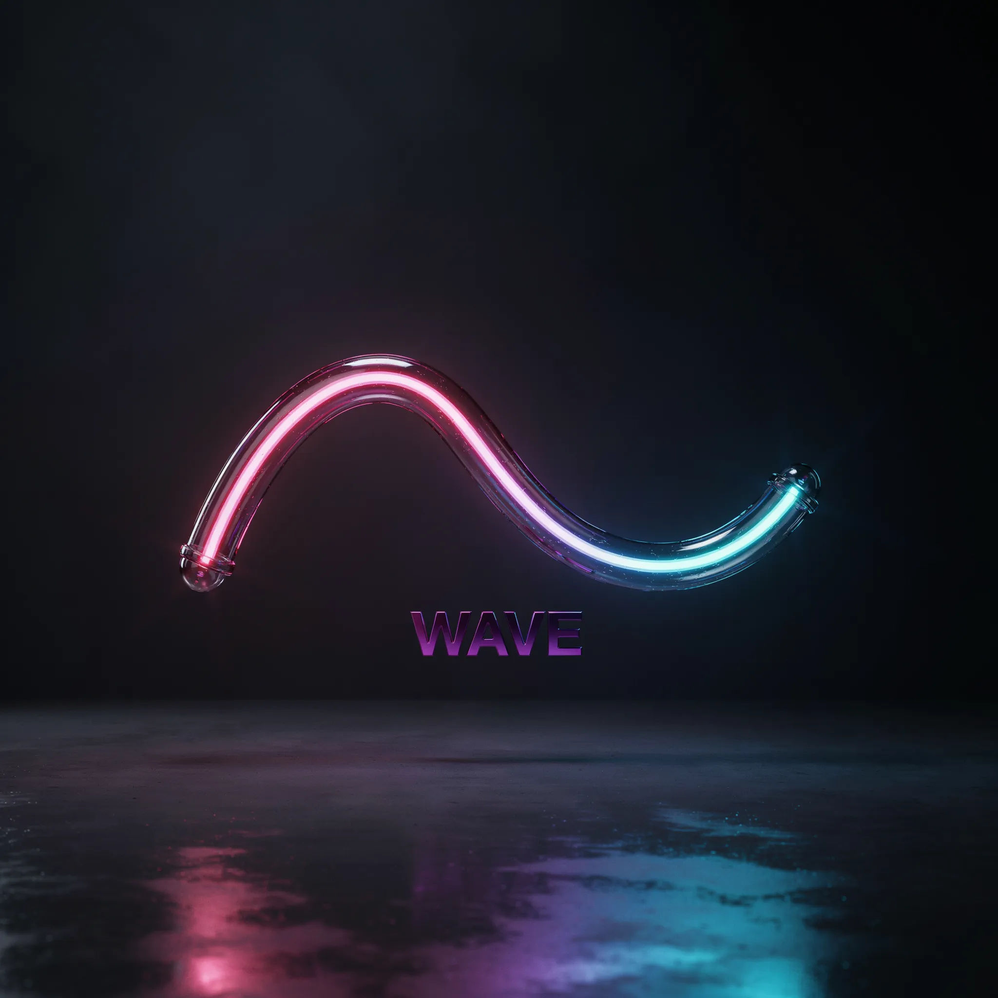 3D neon tube logo with a glowing wave symbol