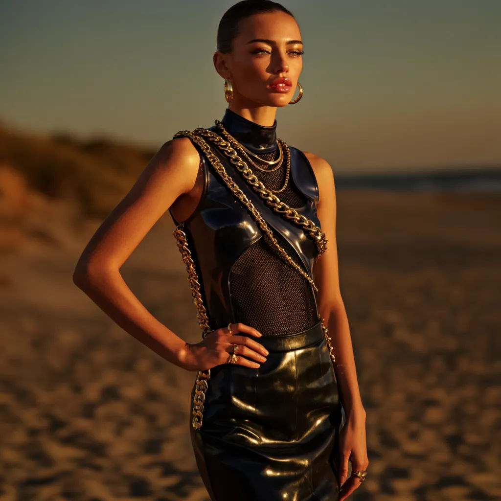 Subject placed on a golden-hour beach with matched warm light