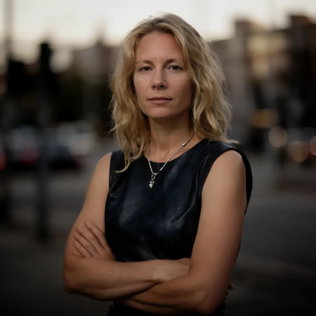 Subject placed against a blurred evening city street