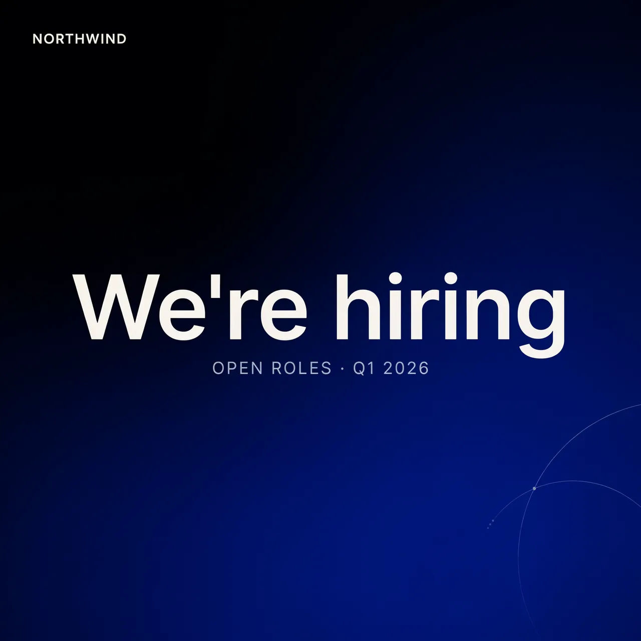 Navy gradient LinkedIn banner with a we're hiring headline