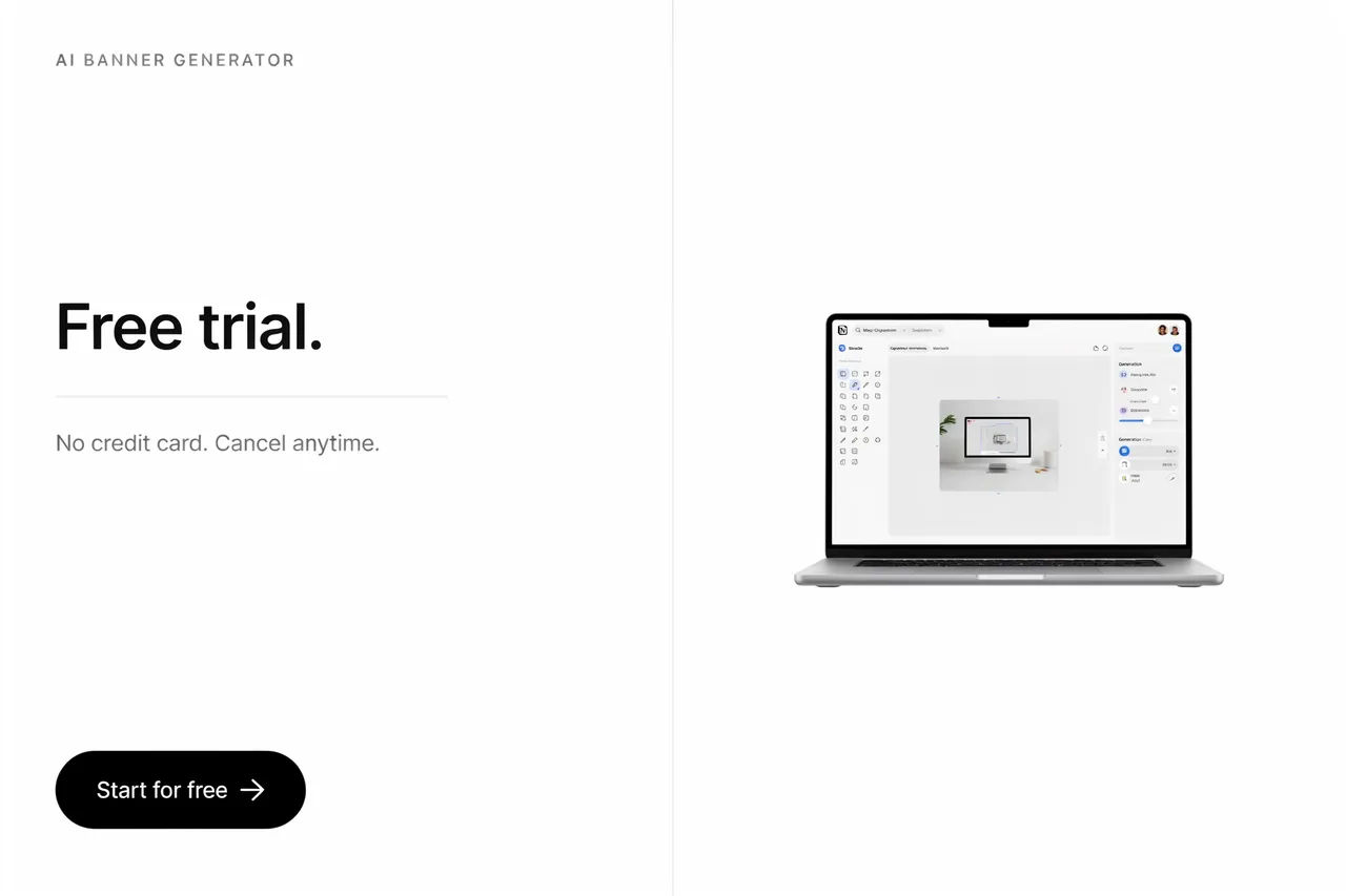 Clean white display ad banner with a product shot and free trial headline