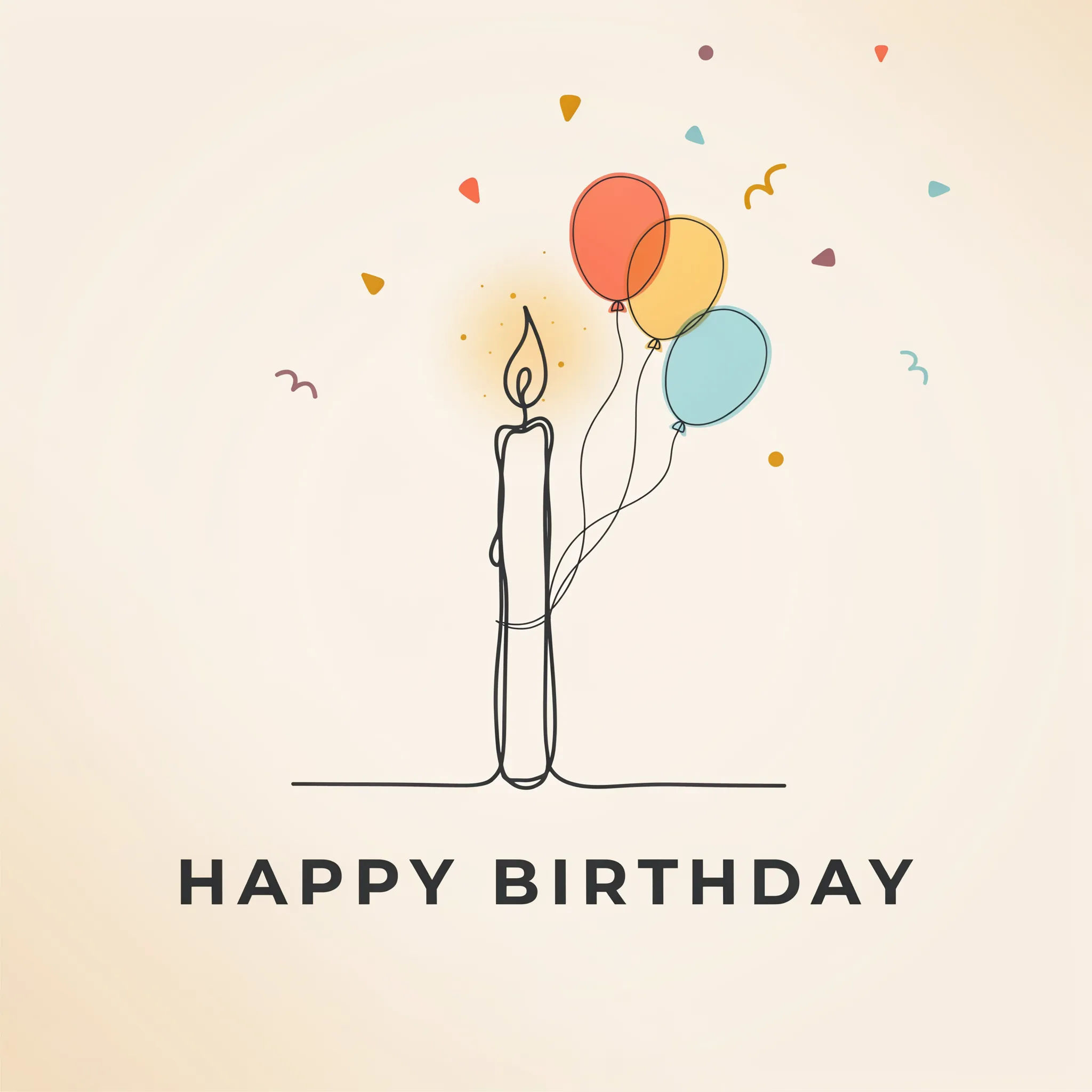 Minimal modern birthday card with a line-drawn candle