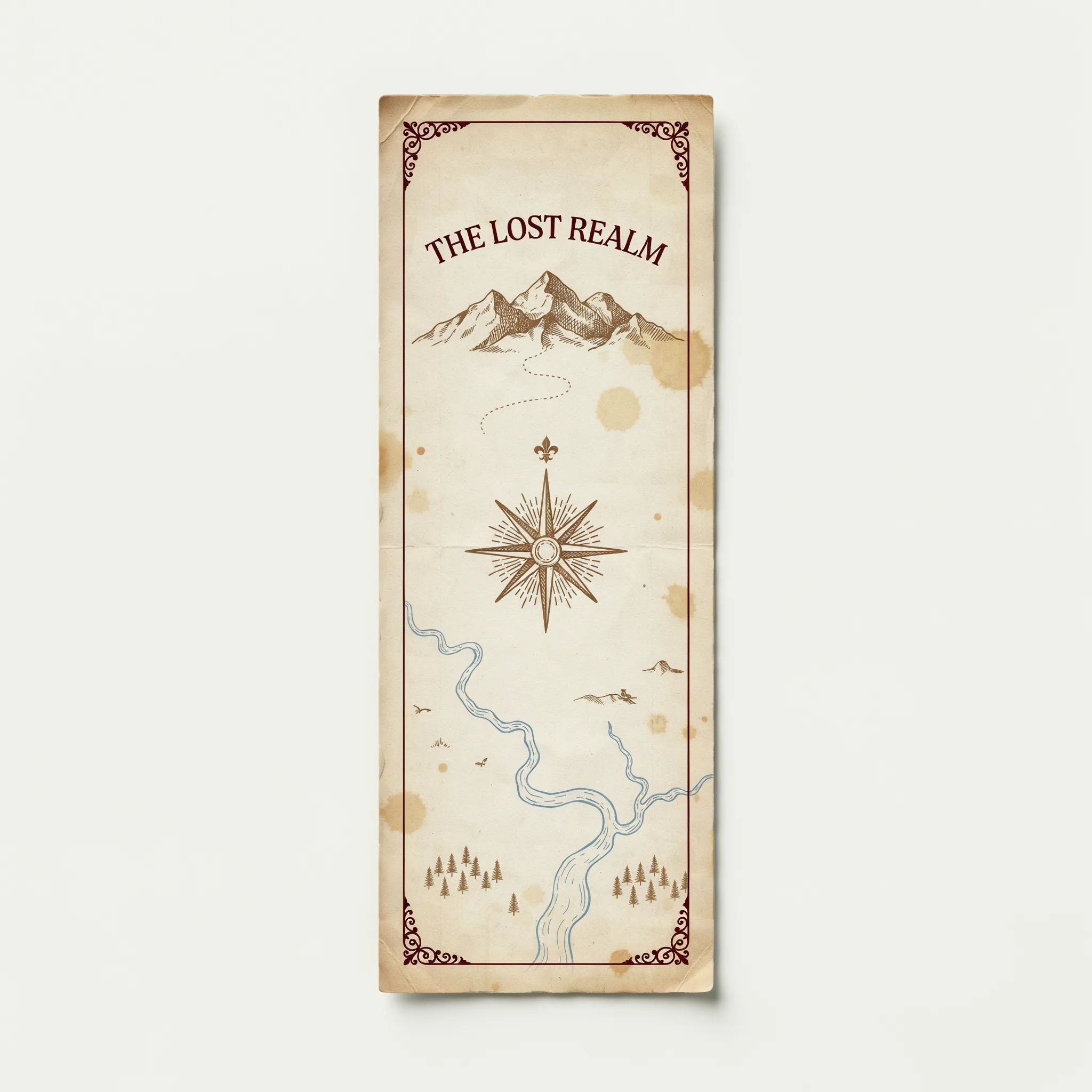 Tall fantasy map bookmark on aged parchment