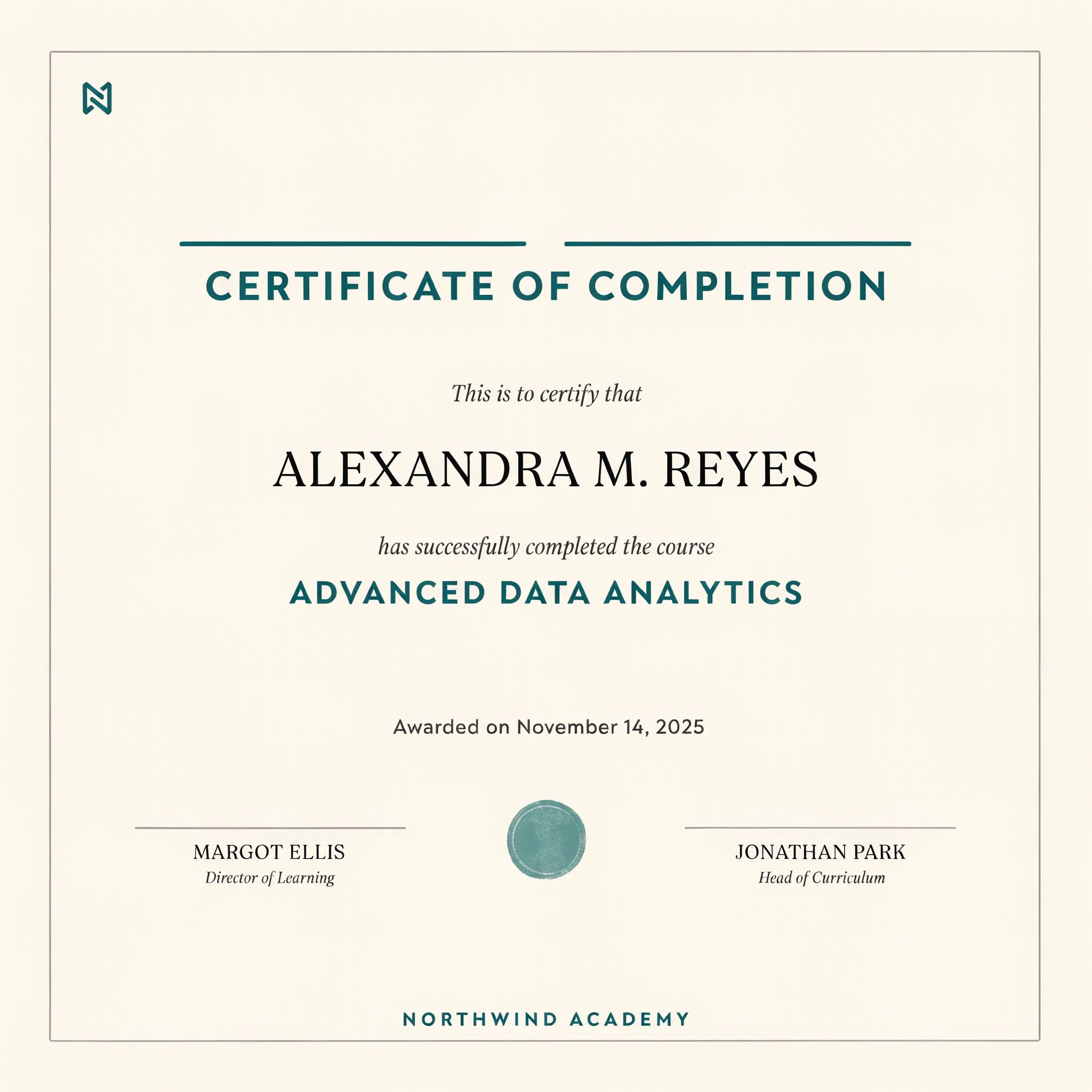 Modern minimal course completion certificate