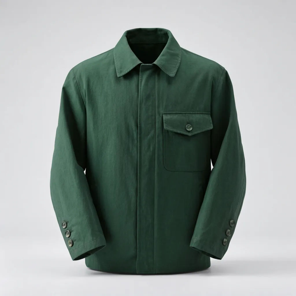 Same jacket recoloured to forest green from a reference swatch