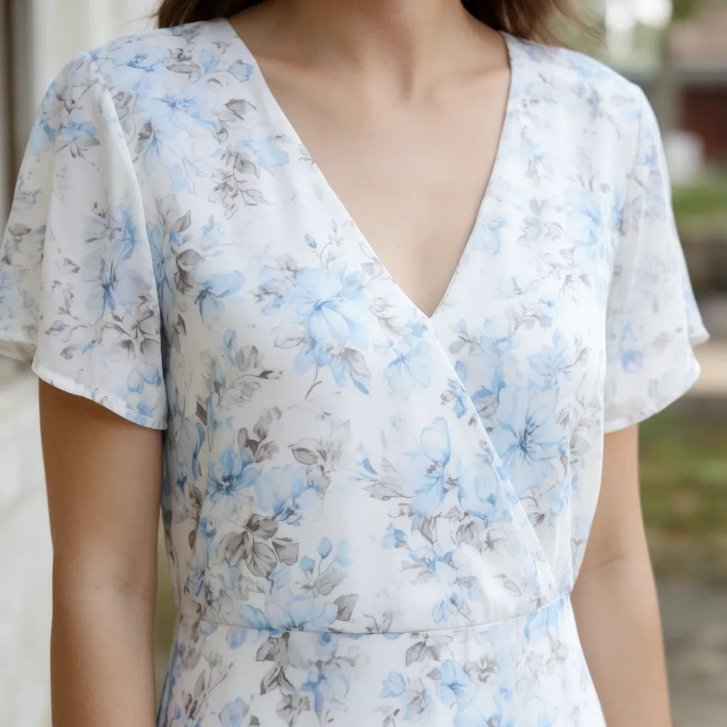 Dress repainted with a floral pattern from a reference following the folds