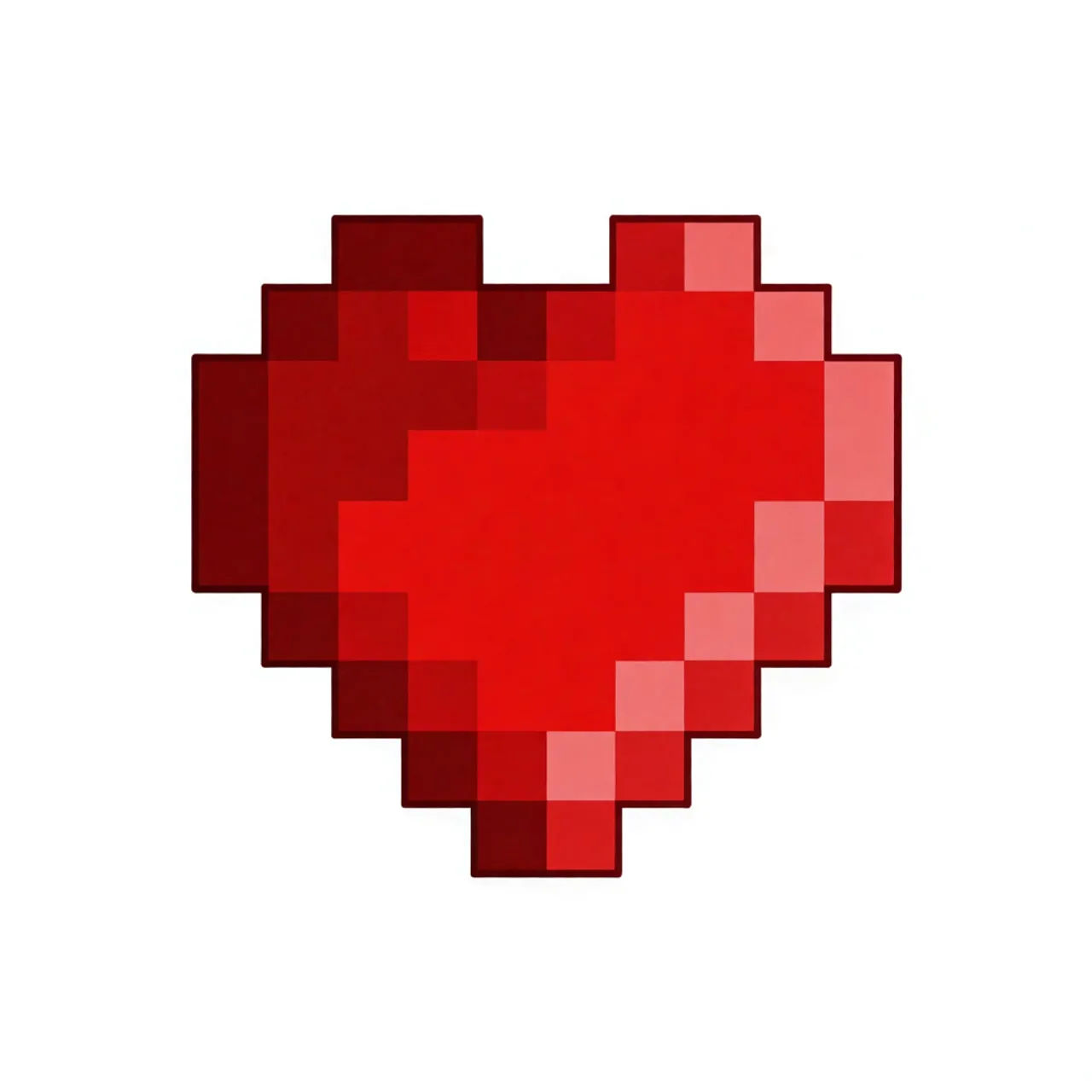 Retro pixel heart emoji in an 8-bit style, bold red
