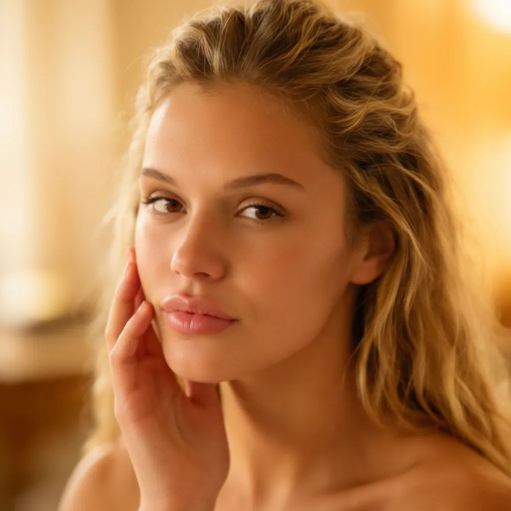 Cheek retouched inside a mask with natural skin texture kept