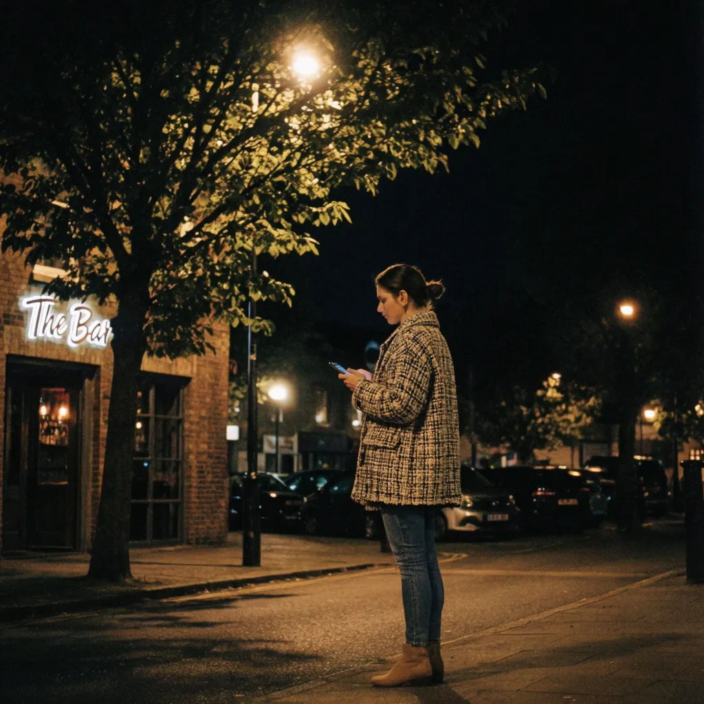 A grainy night street photo cleaned with detail kept natural