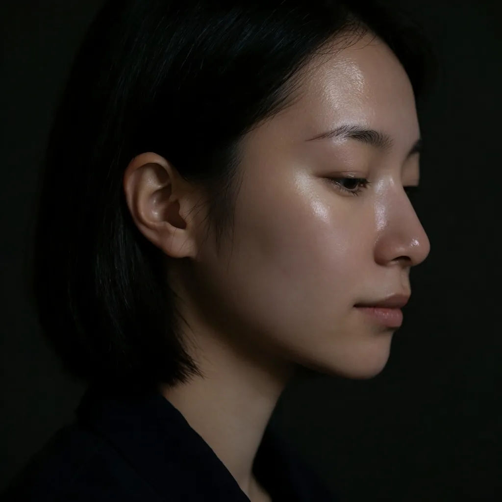 A low-light portrait denoised with natural skin texture kept