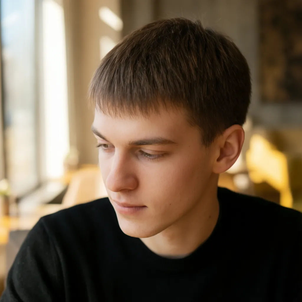 Portrait relit with warm directional window light from the left
