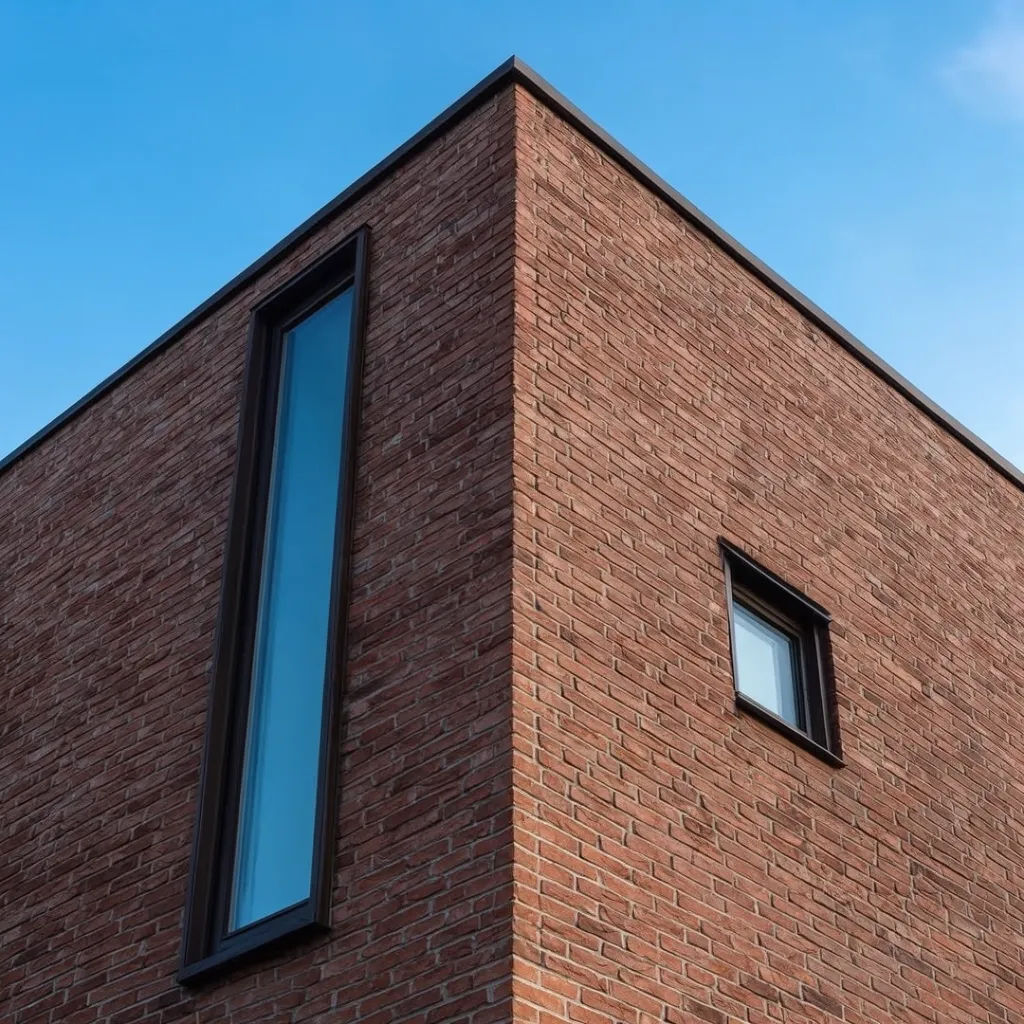 Building with sharpened brick and window edges