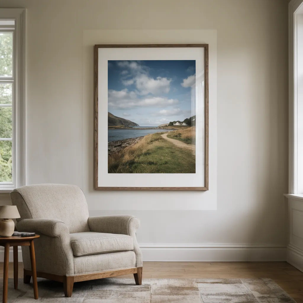 Interior with a framed print added to a masked area of the wall