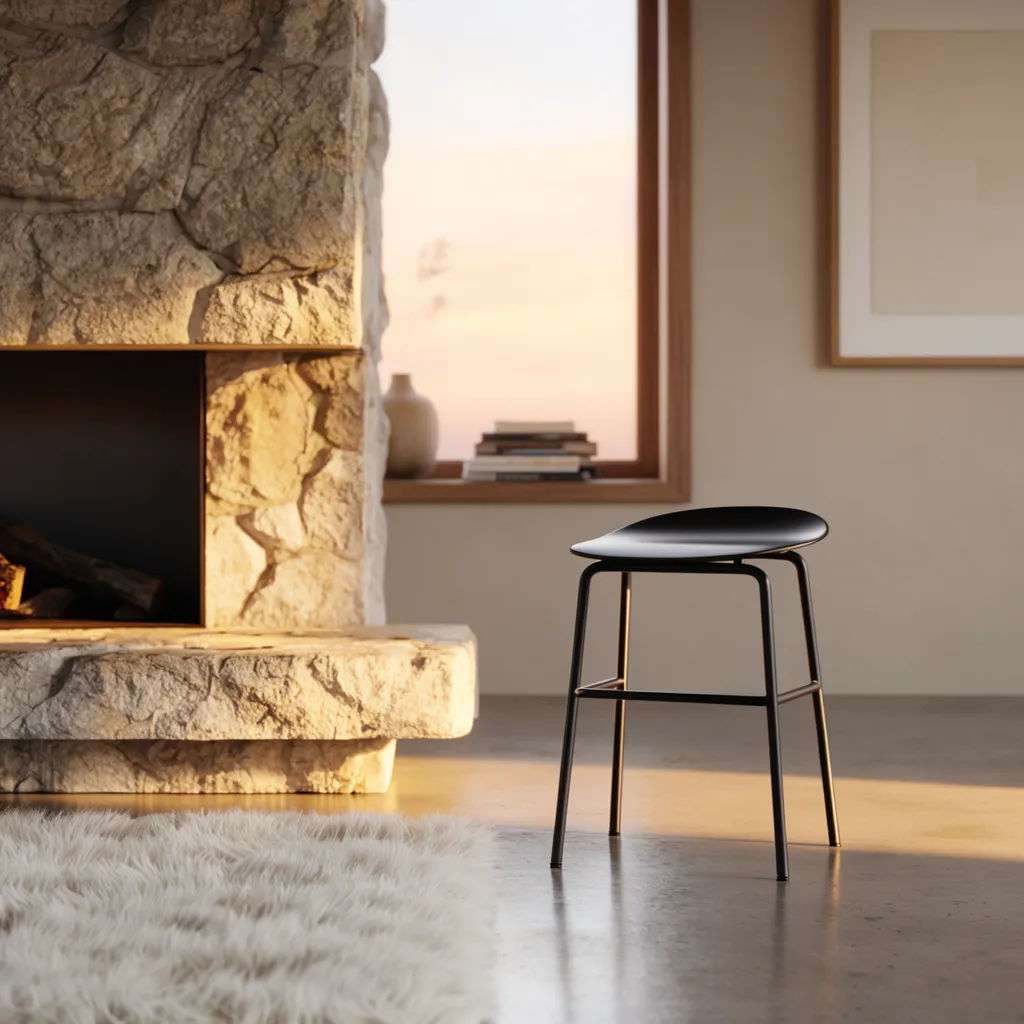 Room with a chair masked and replaced by a stool