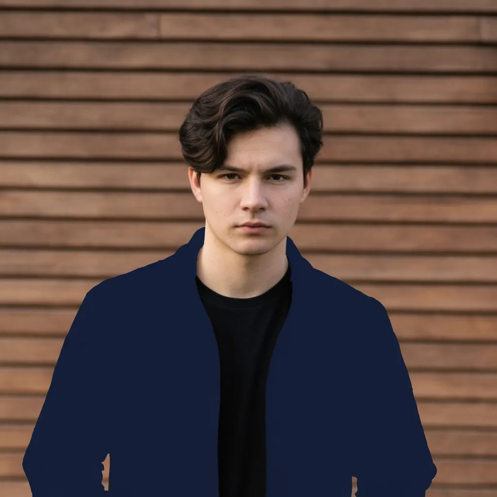 Portrait with a masked jacket recoloured to navy