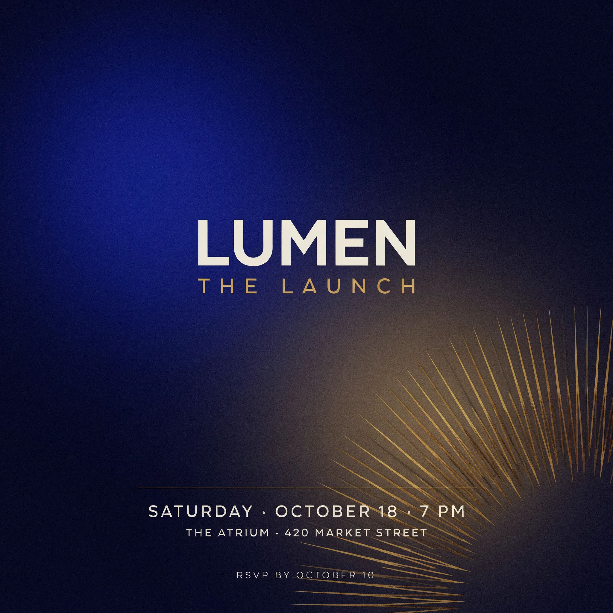 Wide product launch invitation banner in deep blue