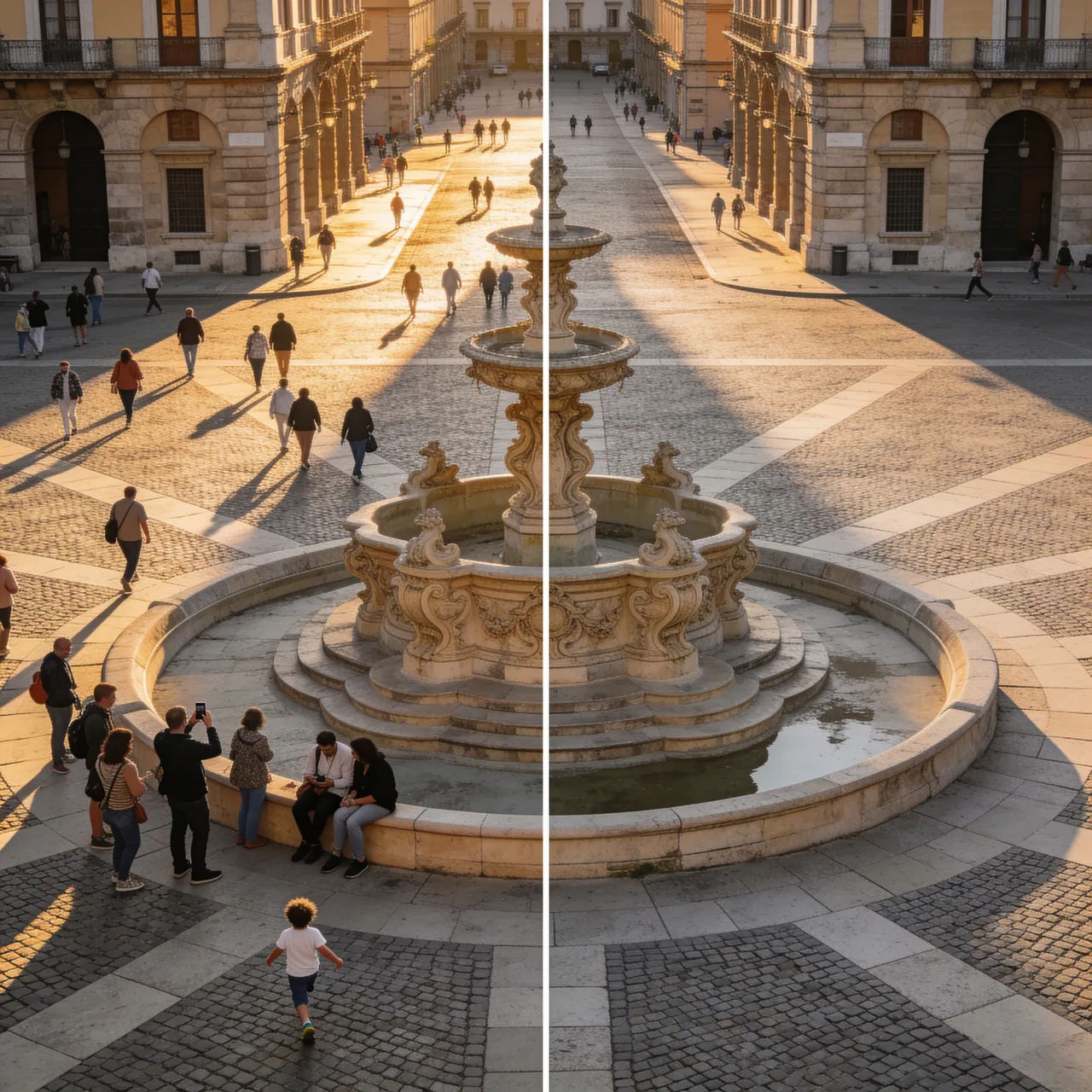 City plaza with background crowds removed and paving filled in