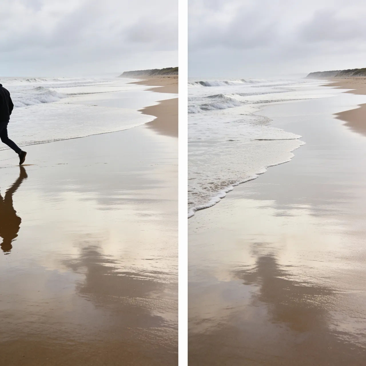 Beach portrait with a passing person removed from the frame