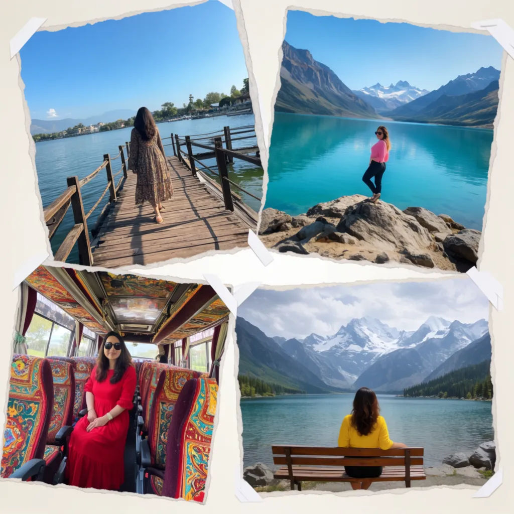 Travel photos arranged into a tilted scrapbook-style collage