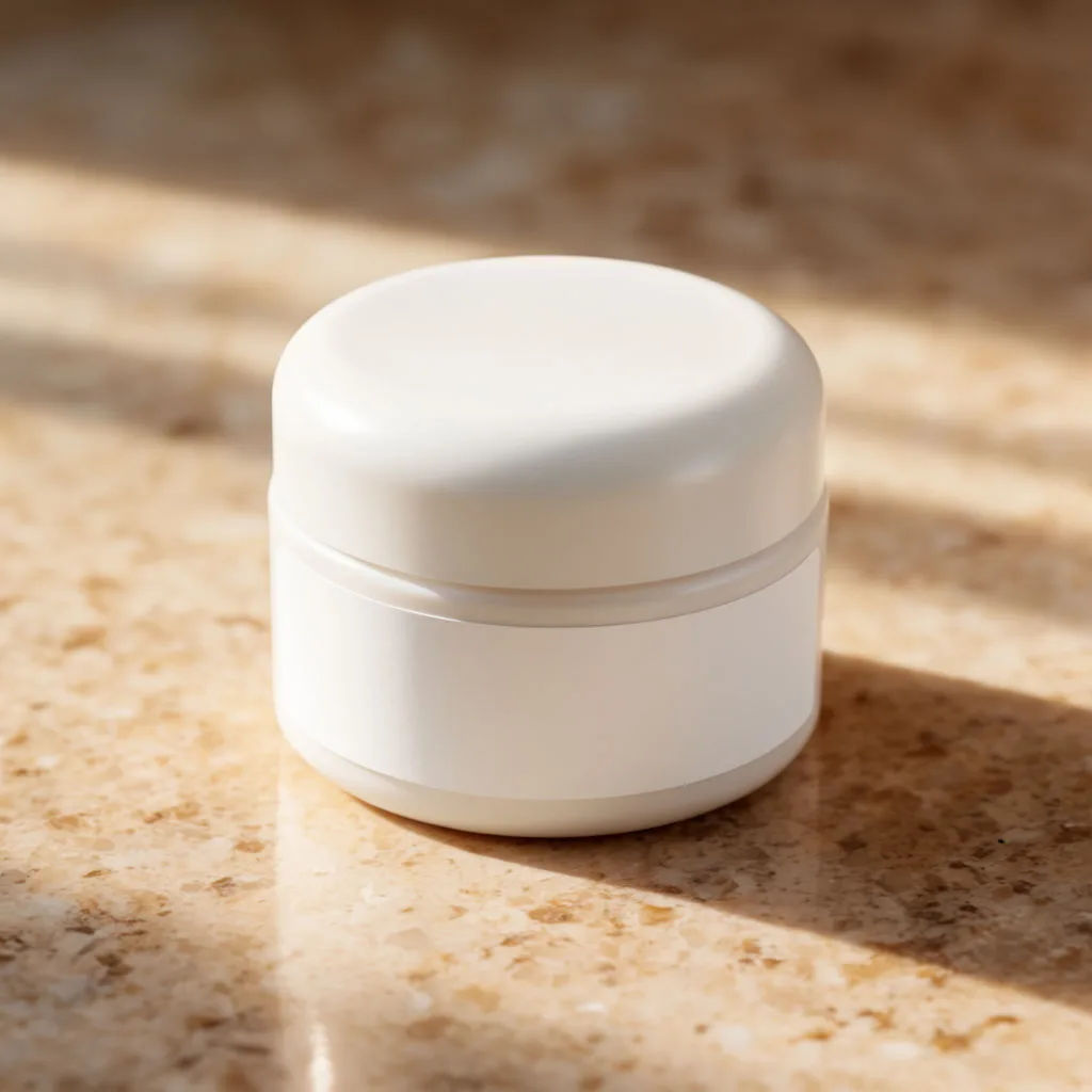 Product on a warm marble surface with soft morning light