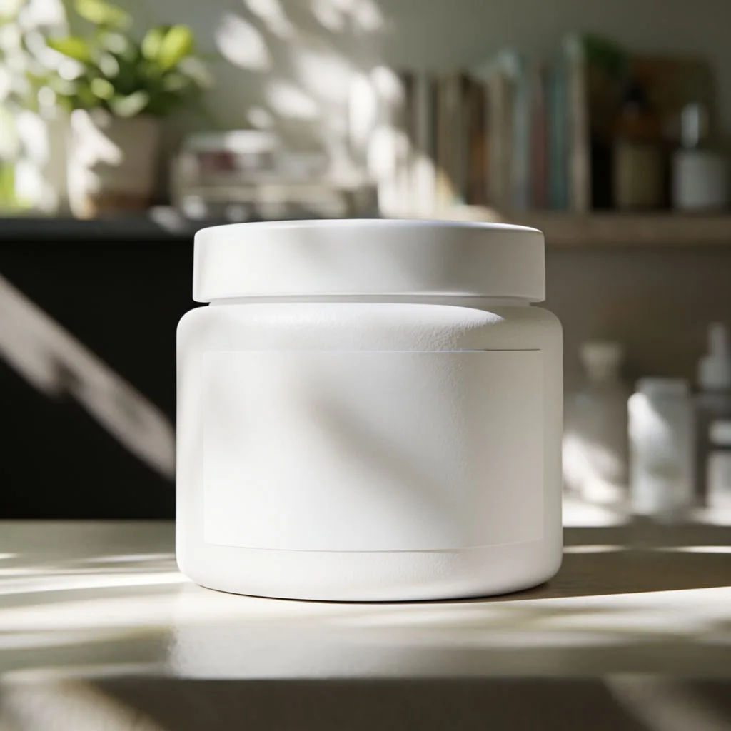 Product on a styled shelf in a sunlit room