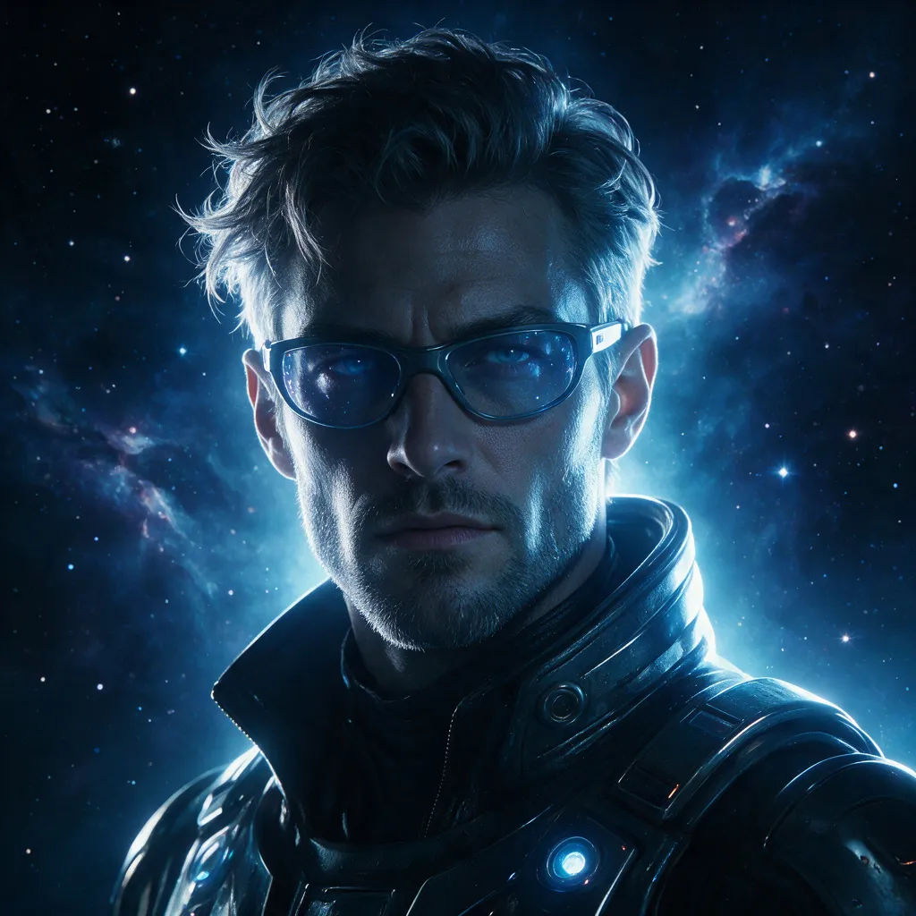 Sci-fi portrait avatar with cool rim light and a deep-space backdrop