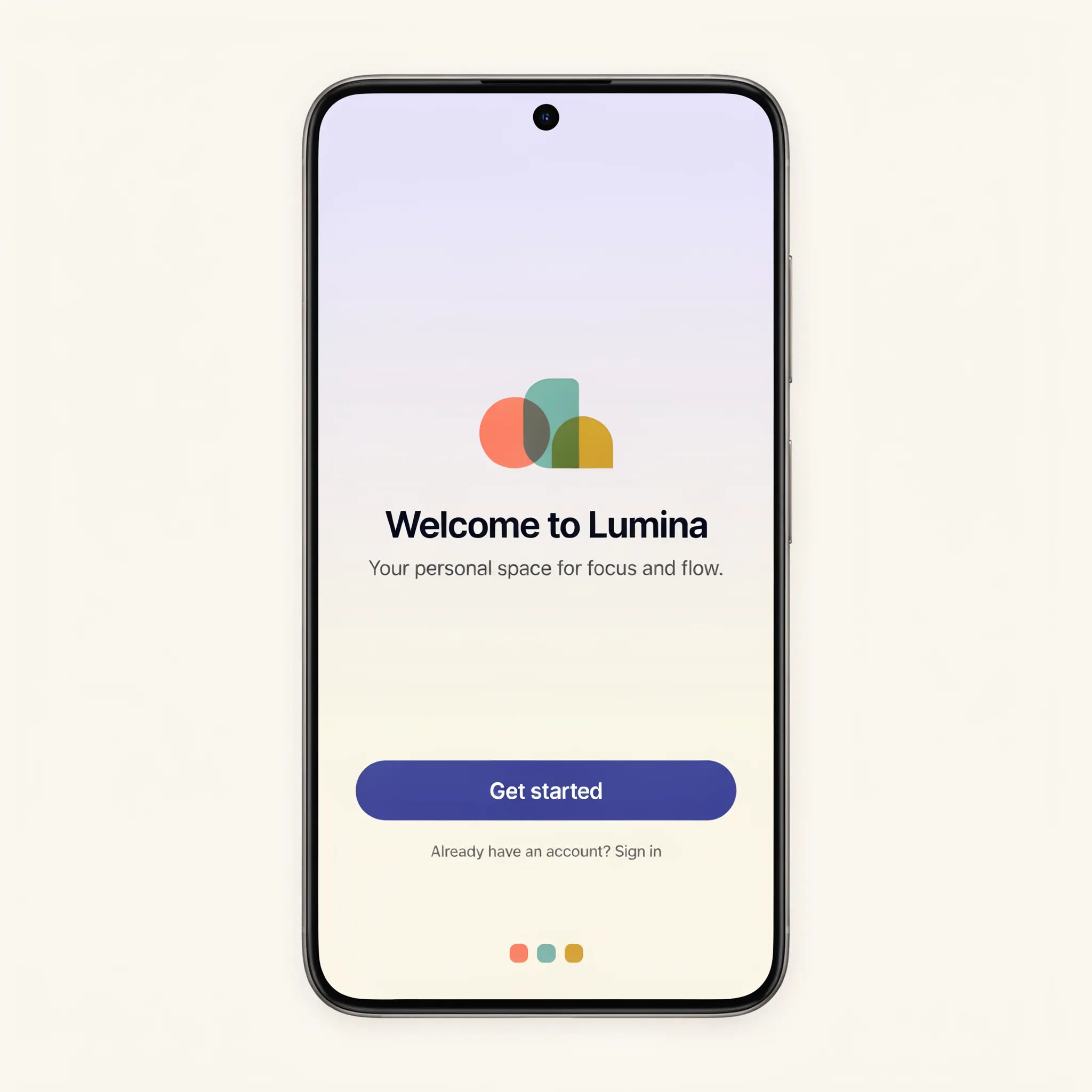 App screenshot with the primary button relabelled to Get started in the original style