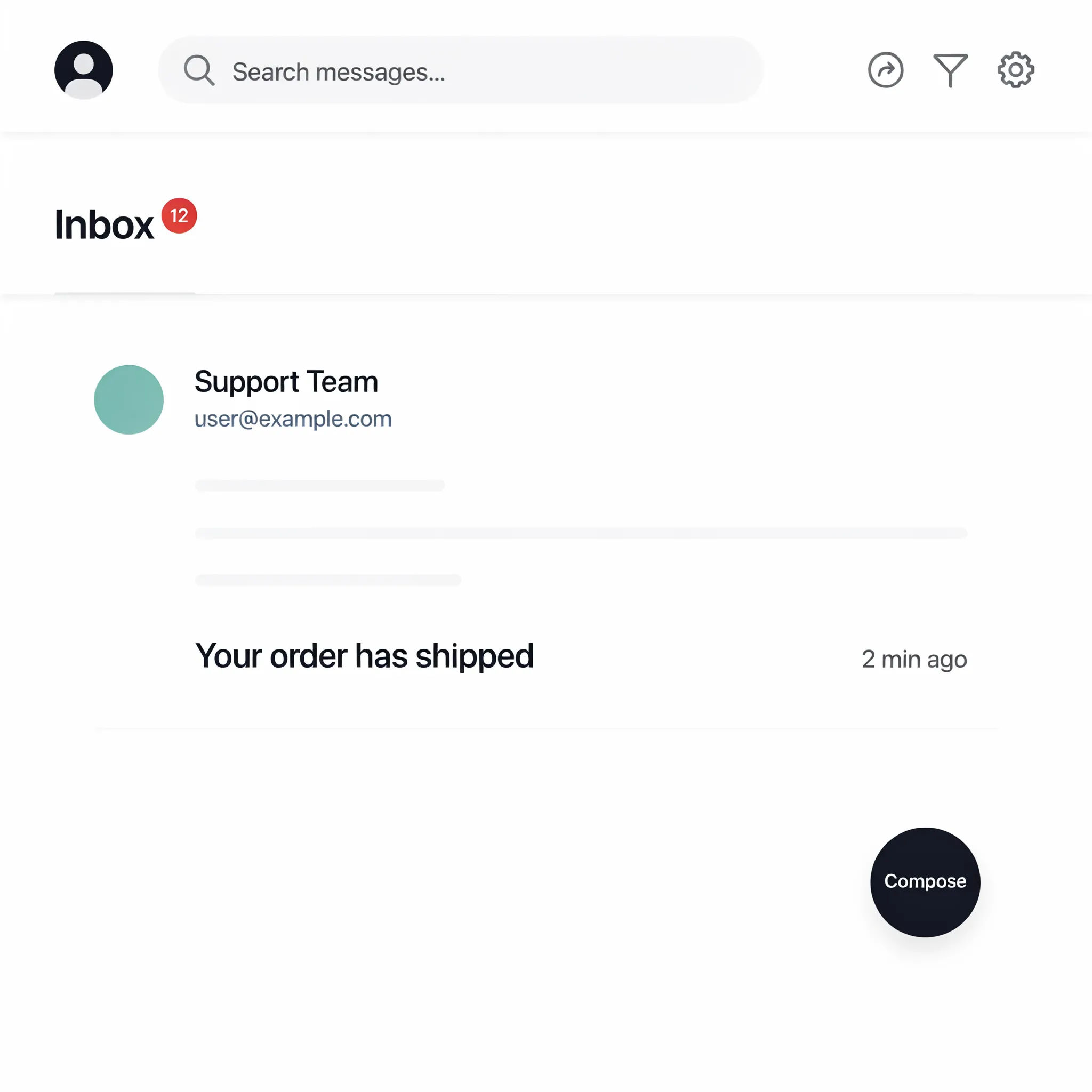 Inbox screenshot with a real email replaced by a placeholder address