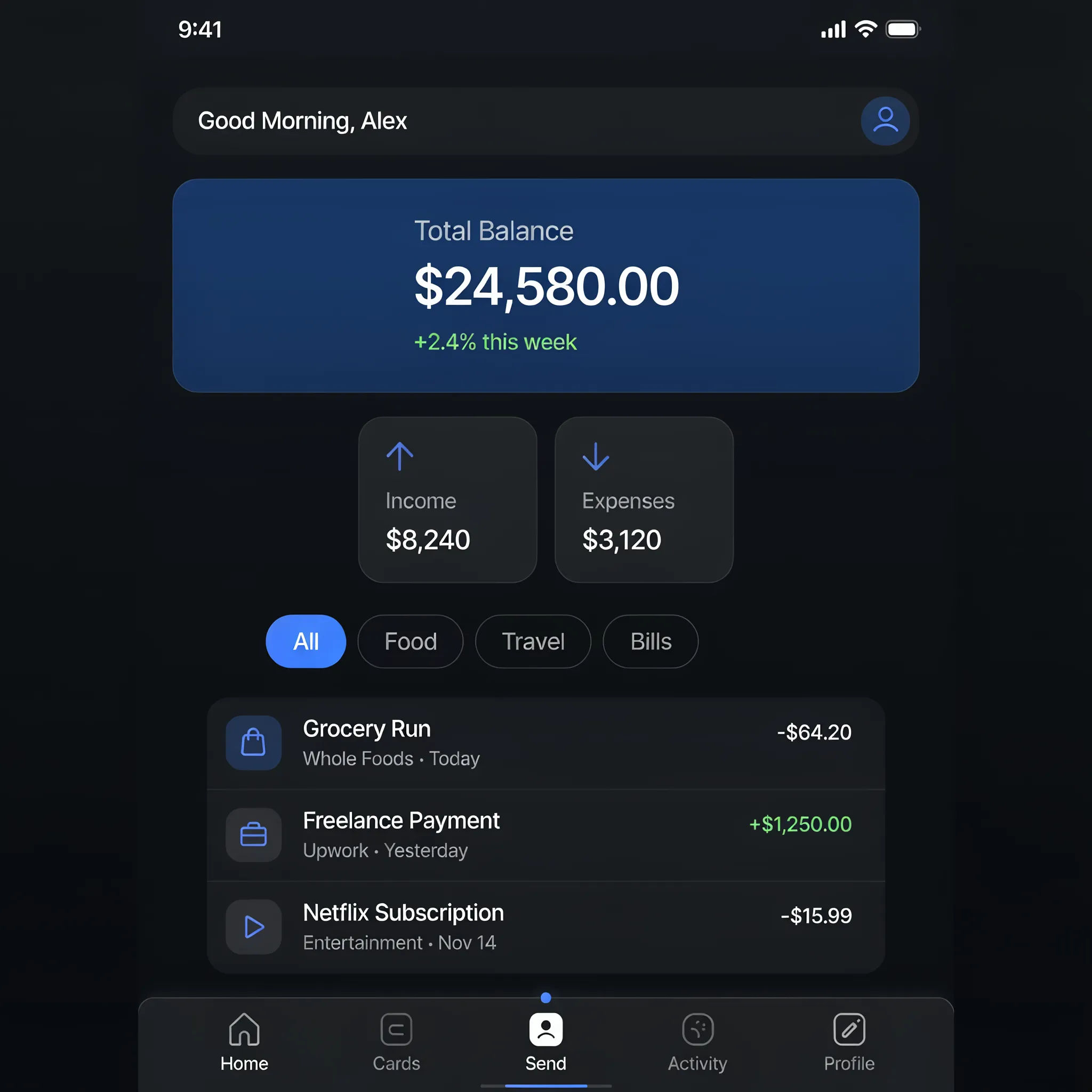 Light interface screenshot restyled into a dark theme with readable text