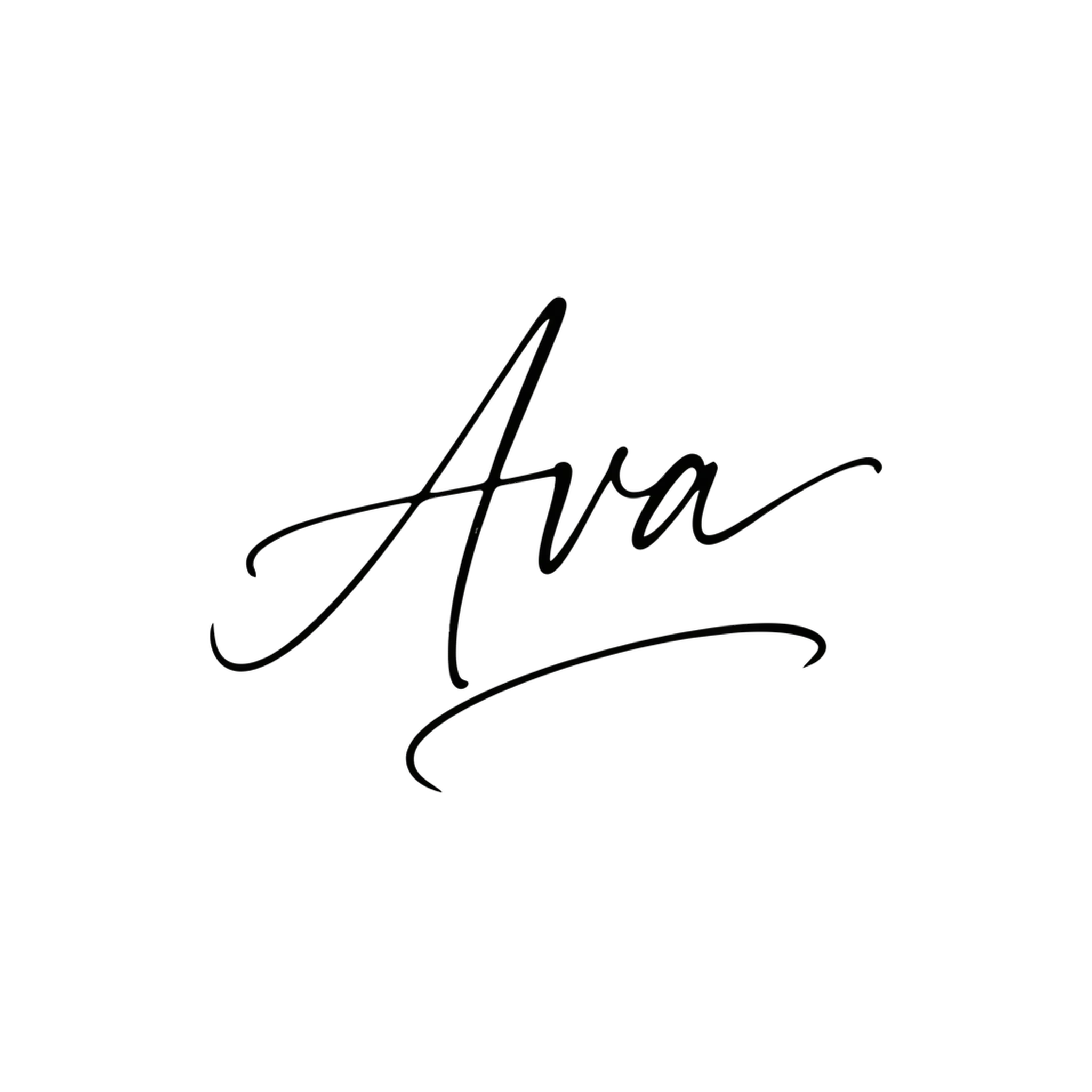 Elegant looping black ink signature of the name Ava