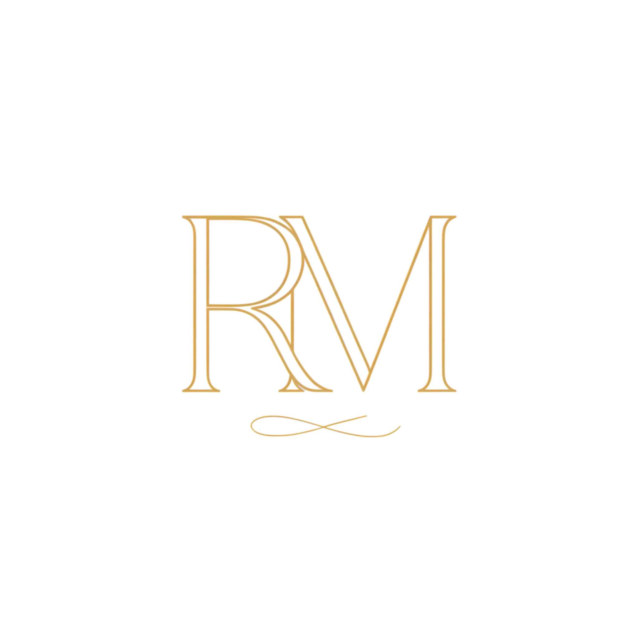 Refined gold monogram of the interlocking initials R and M