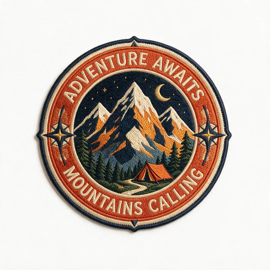 Retro embroidered patch style mountain badge sticker