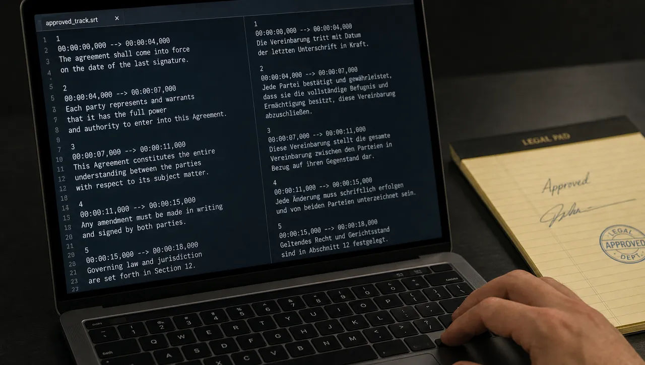 An approved SRT file being translated into a second language