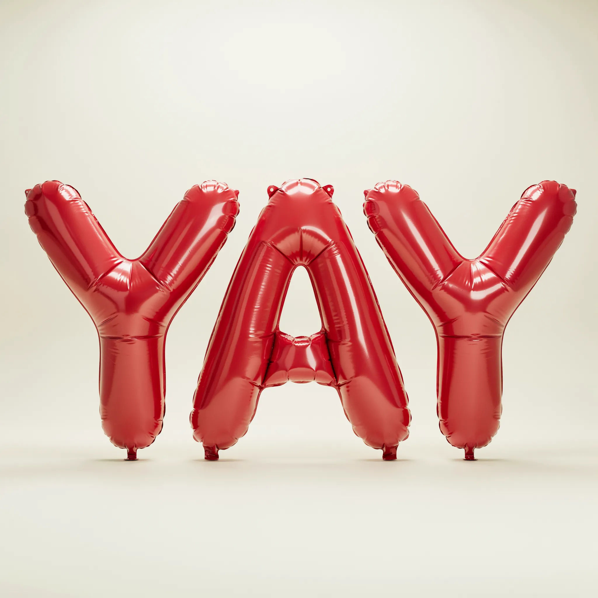 The word YAY as inflated red balloon letters