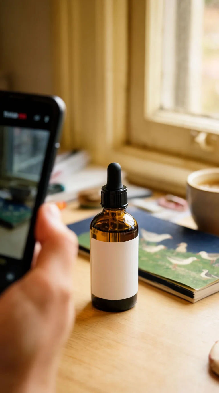 Handheld UGC-style product clip on a natural-light desk