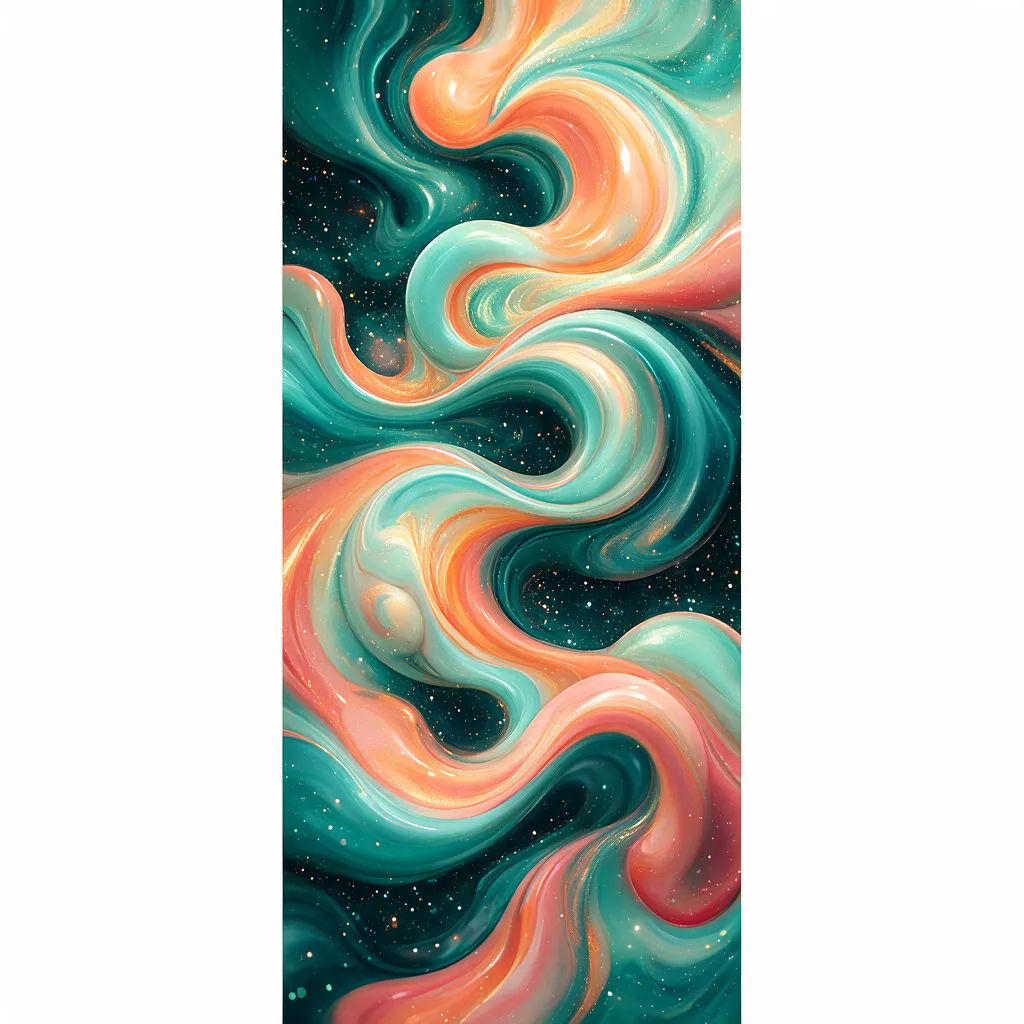 Abstract teal and coral fluid swirl portrait phone wallpaper