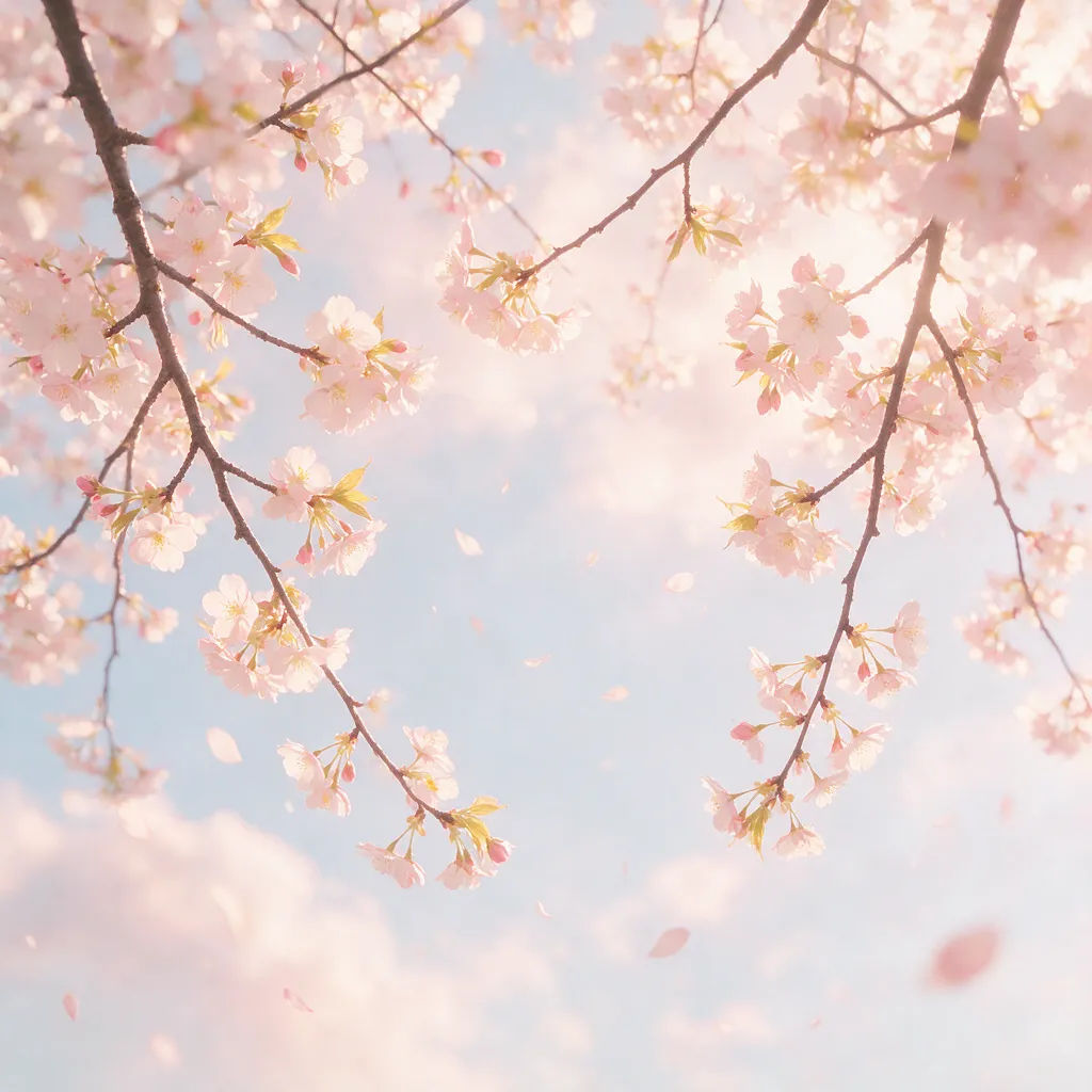 Pastel cherry blossom branches against pale sky, phone wallpaper