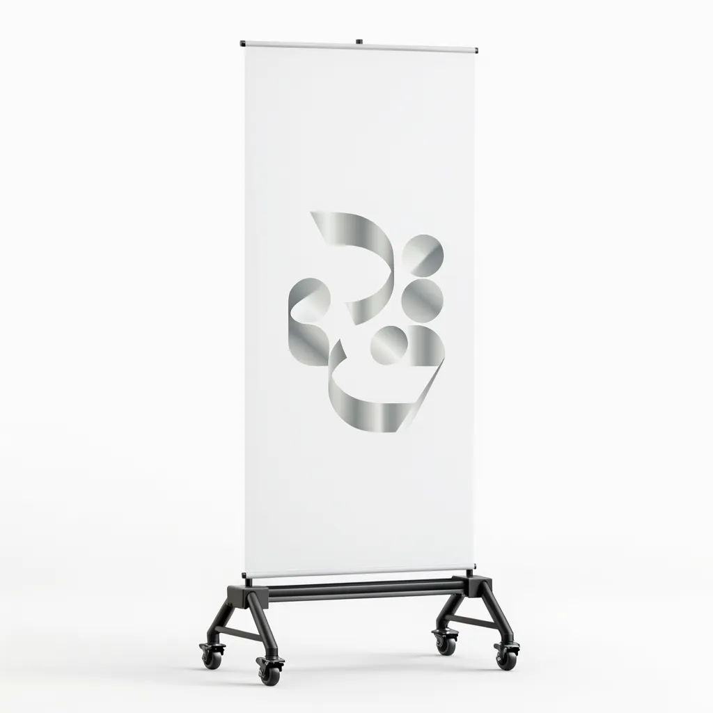 Vinyl banner hung across a storefront in daylight with passers by