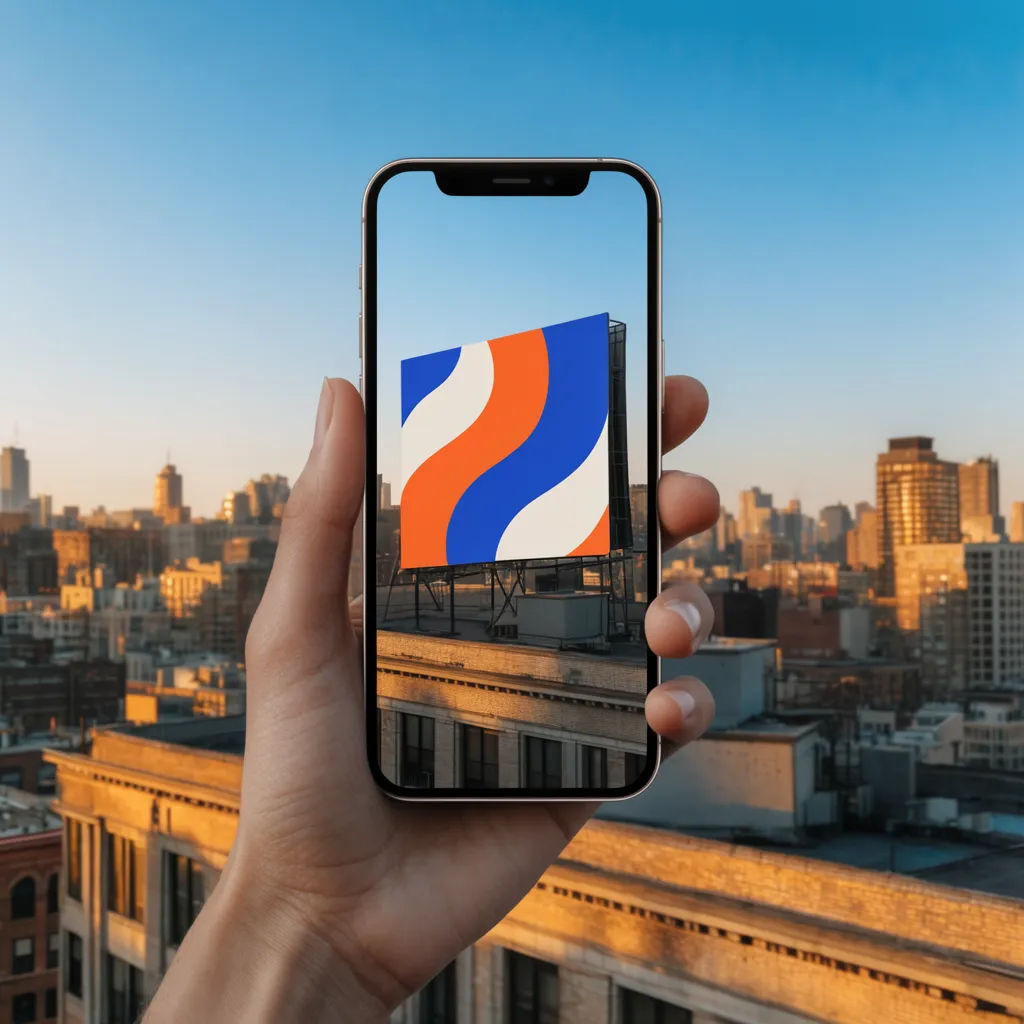 Campaign on a rooftop billboard in a wide skyline view