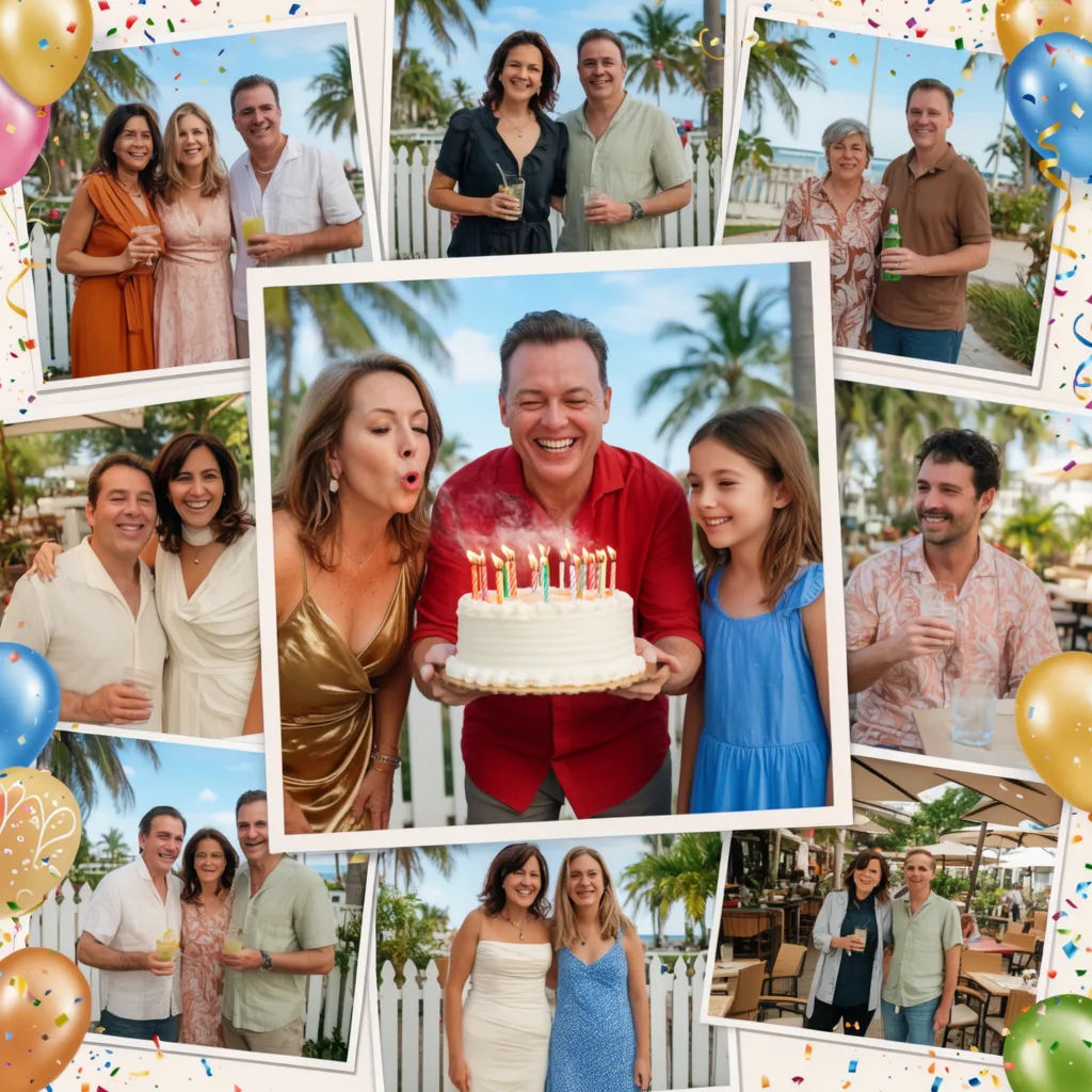 Wide birthday photo wall with a Happy Birthday bunting banner