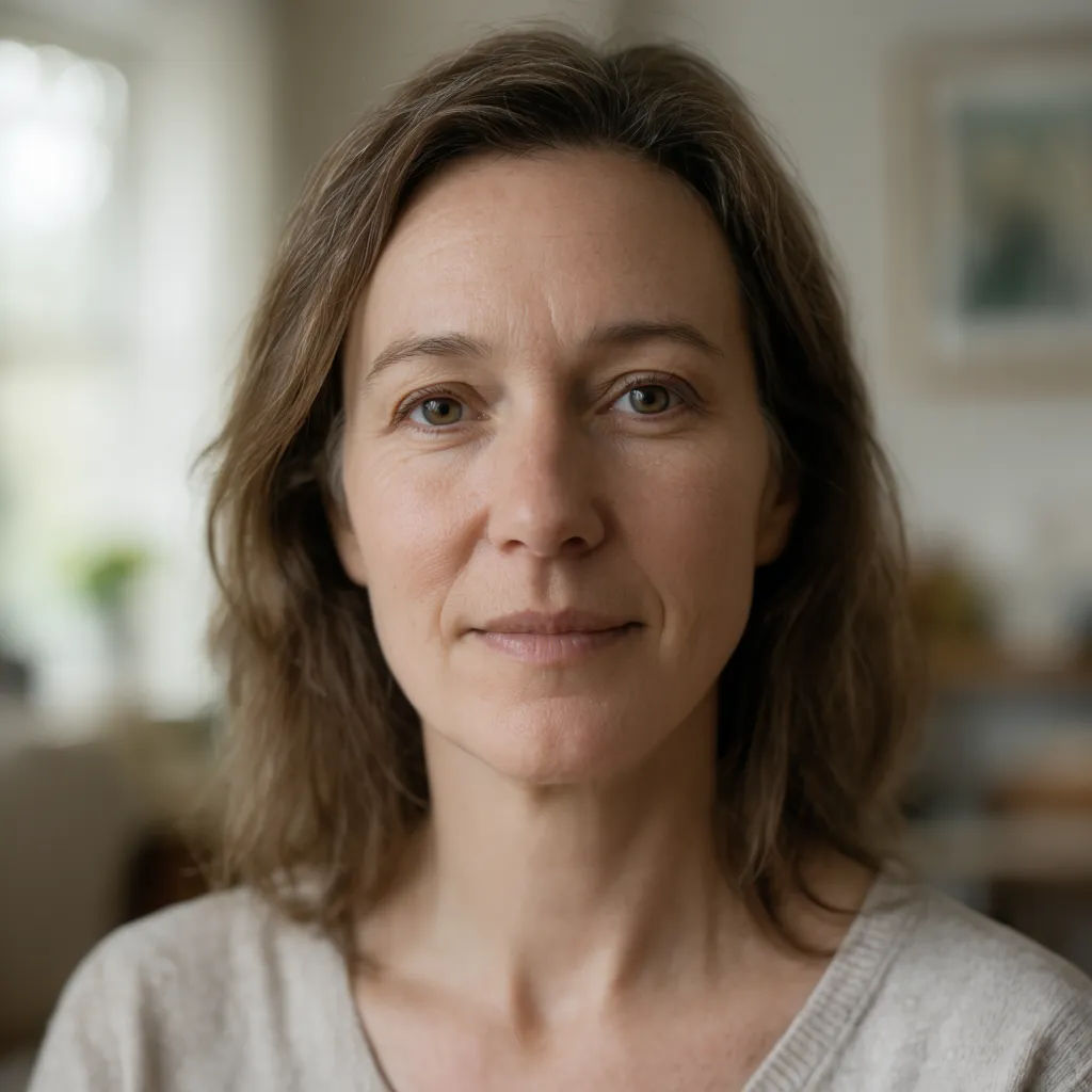 Portrait with a light background blur that keeps some room detail visible