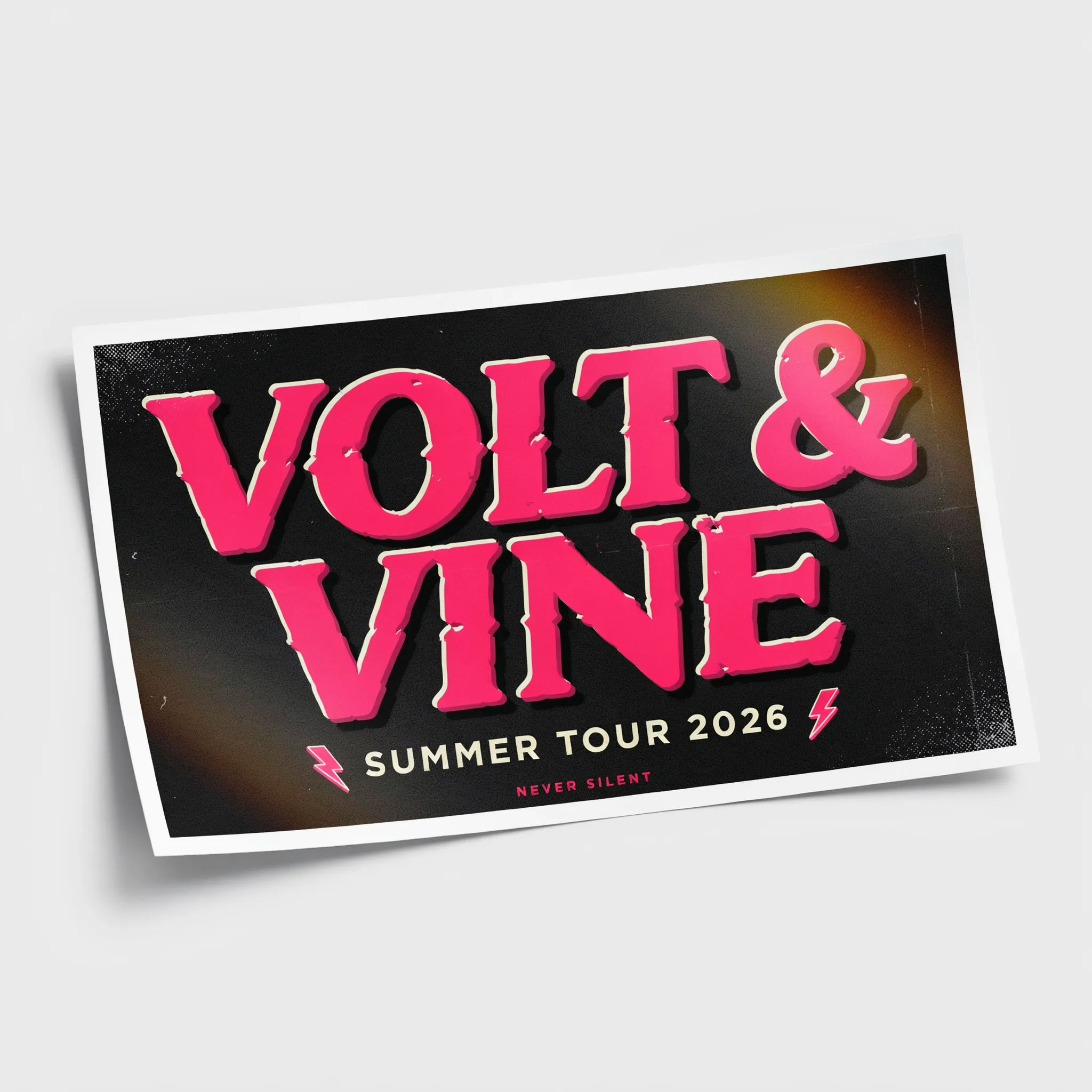 Black bumper sticker with a bold neon band name and tour line